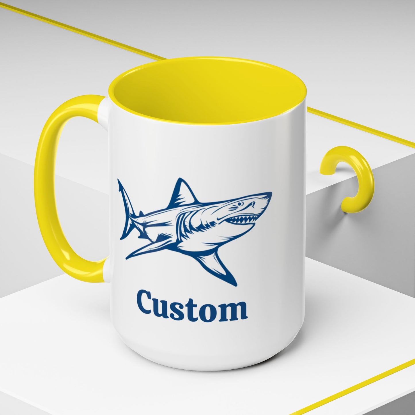 Custom Shark Coffee Cup 15 Oz, Great White shark Cup, Personalized Shark Mug, Add your custom text cup