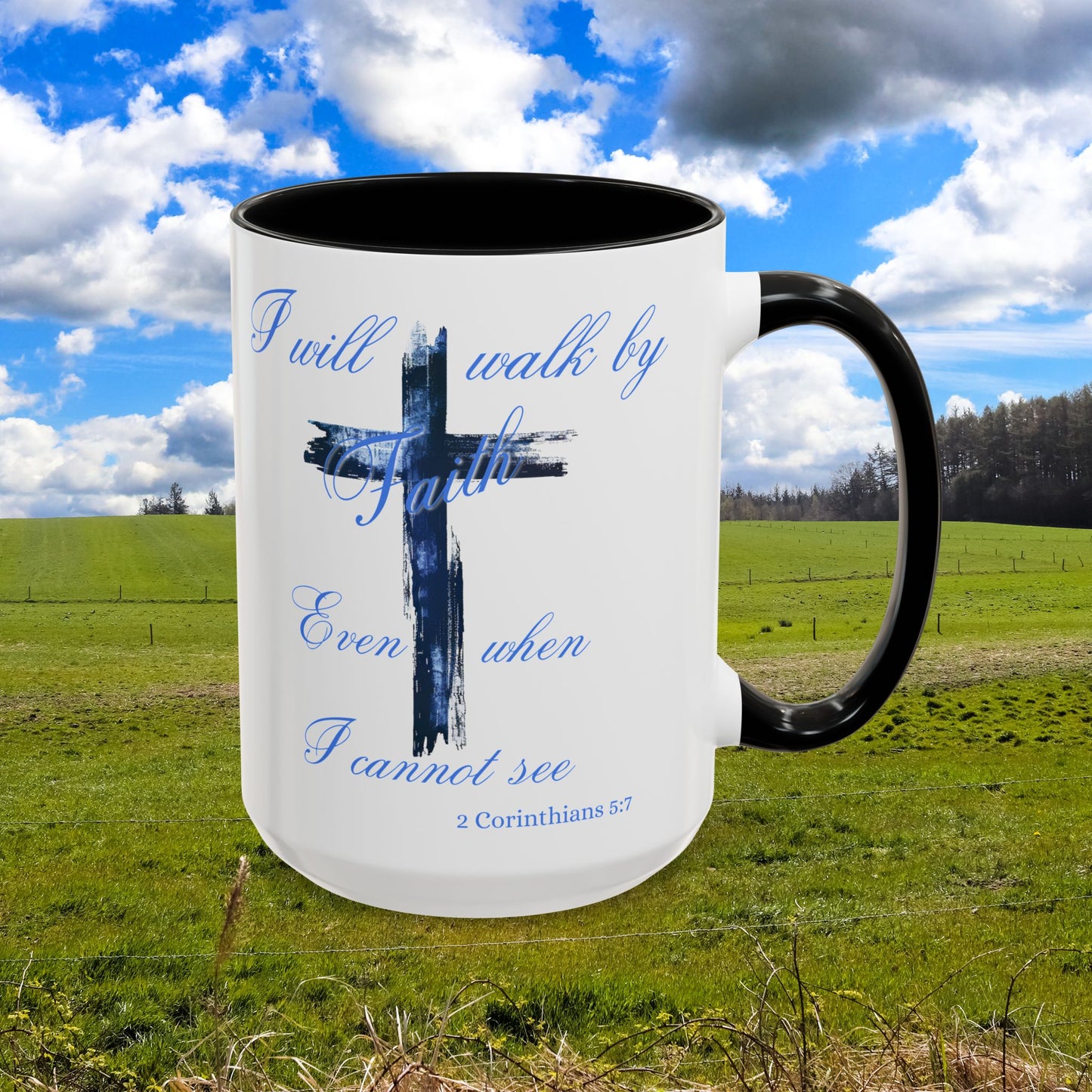 I will Walk by Faith Personalized Coffee Cup 15 Oz, Prayer Warrior, Warrior of Faith, Christian mug. Perfect gift for Sunday School Teacher