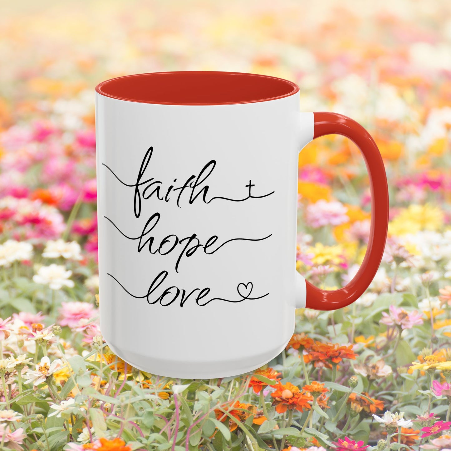 Faith Hope Love Script Coffee Cup 15 Oz, This is the perfect gift for your Christian friend, wife, daughter or teacher!