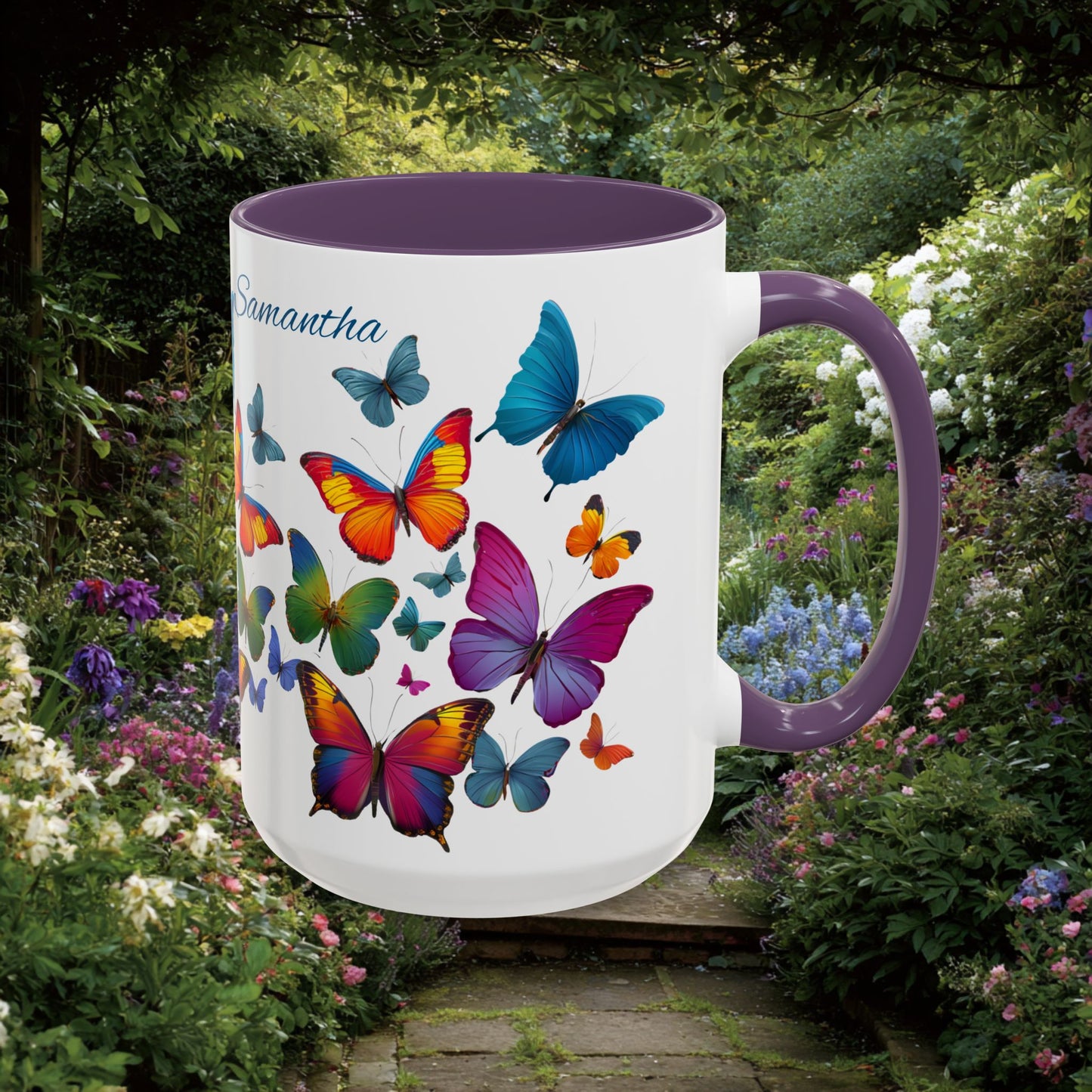 Personalized Butterfly Coffee Cup 15oz. Just add your Custom name to make this a perfect gift! Butterfly cup, Butterflies mug, Grandma Cup