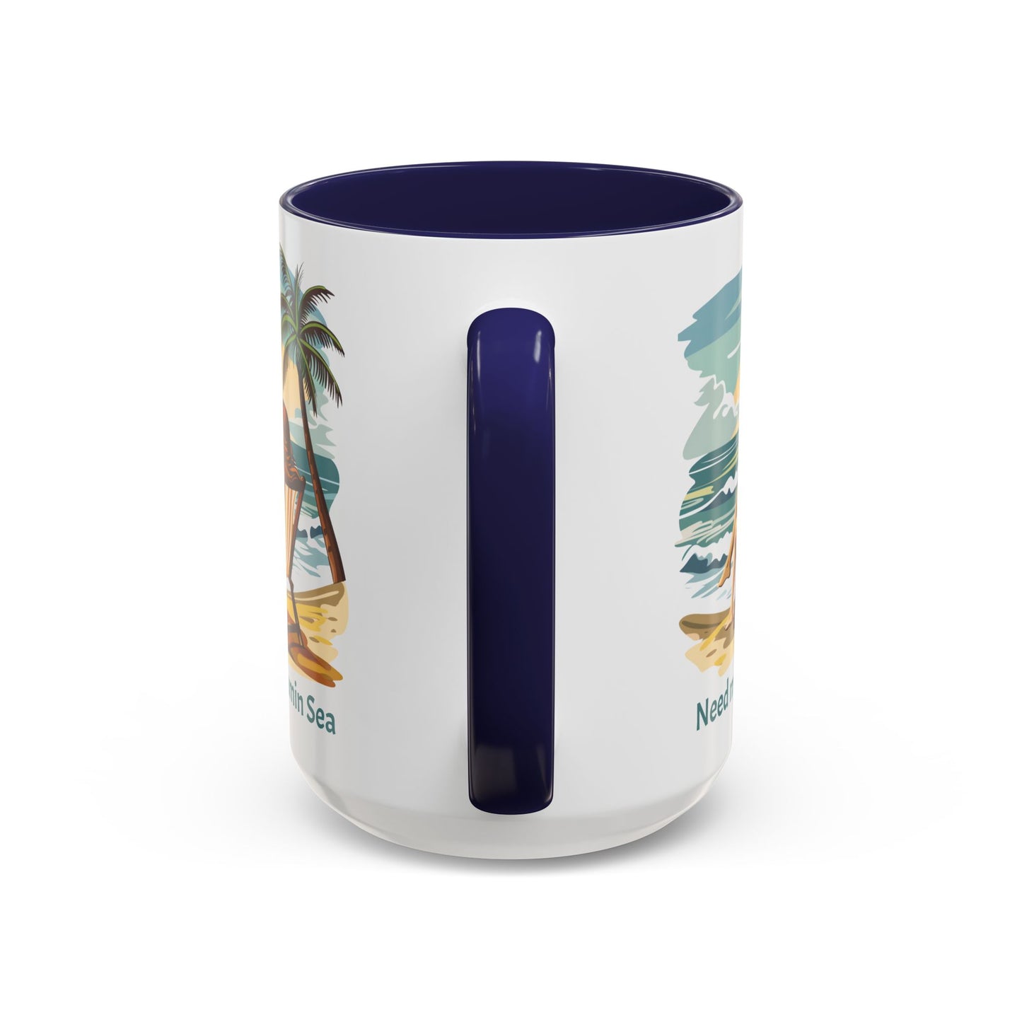 Getting my Vitamin Sea Beach Coffee Cup 15 oz. Woman sitting in a beach chair looking out at the ocean mug. Great beach gift.