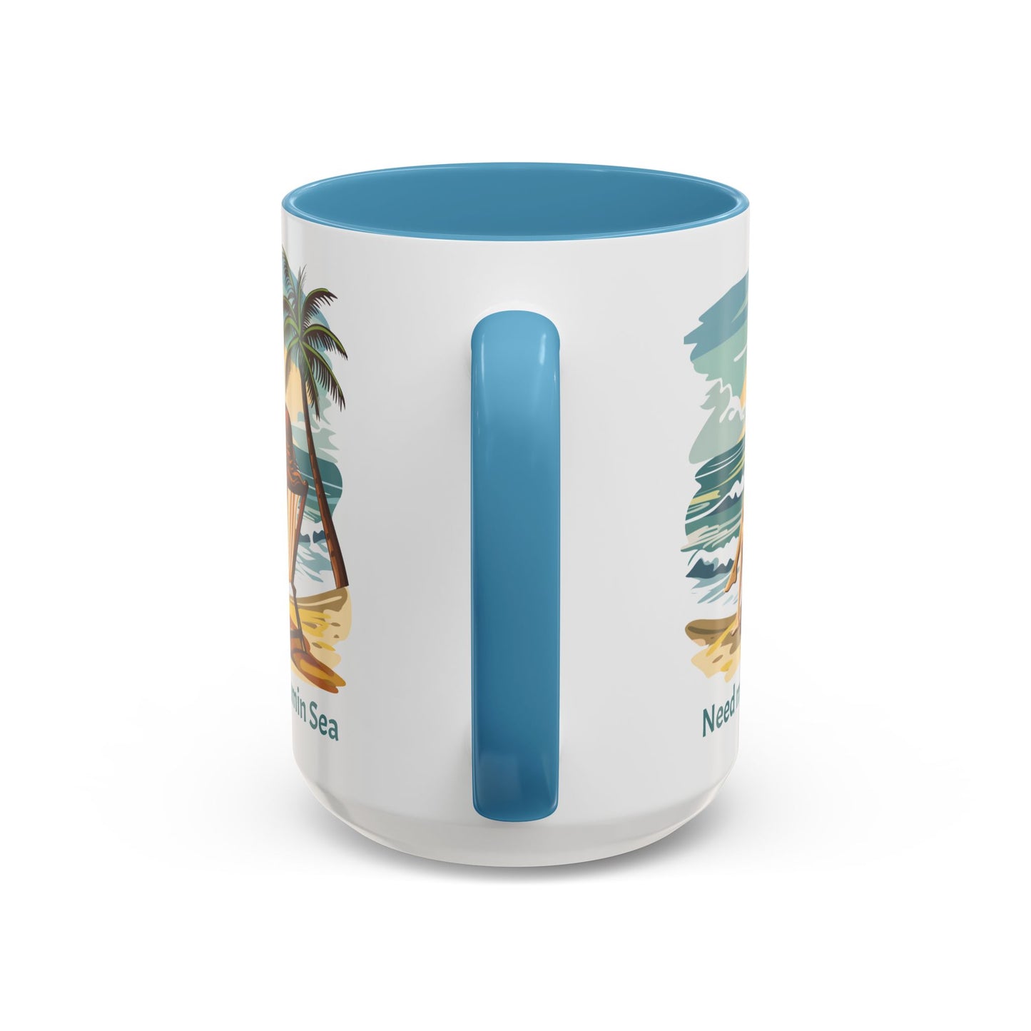 Getting my Vitamin Sea Beach Coffee Cup 15 oz. Woman sitting in a beach chair looking out at the ocean mug. Great beach gift.