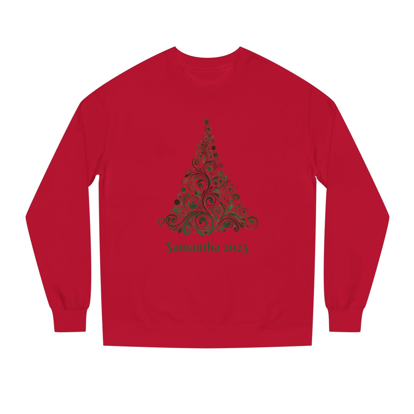 Swirl Christmas Tree Custom Sweatshirt Unisex Crew Neck. Personalized text is optional.