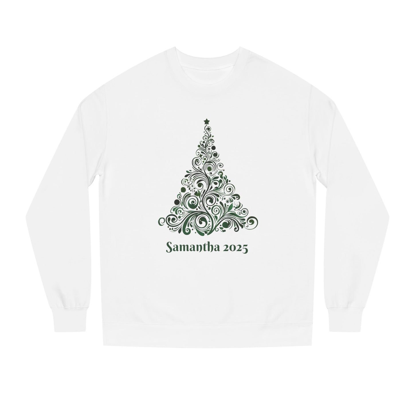 Swirl Christmas Tree Custom Sweatshirt Unisex Crew Neck. Personalized text is optional.