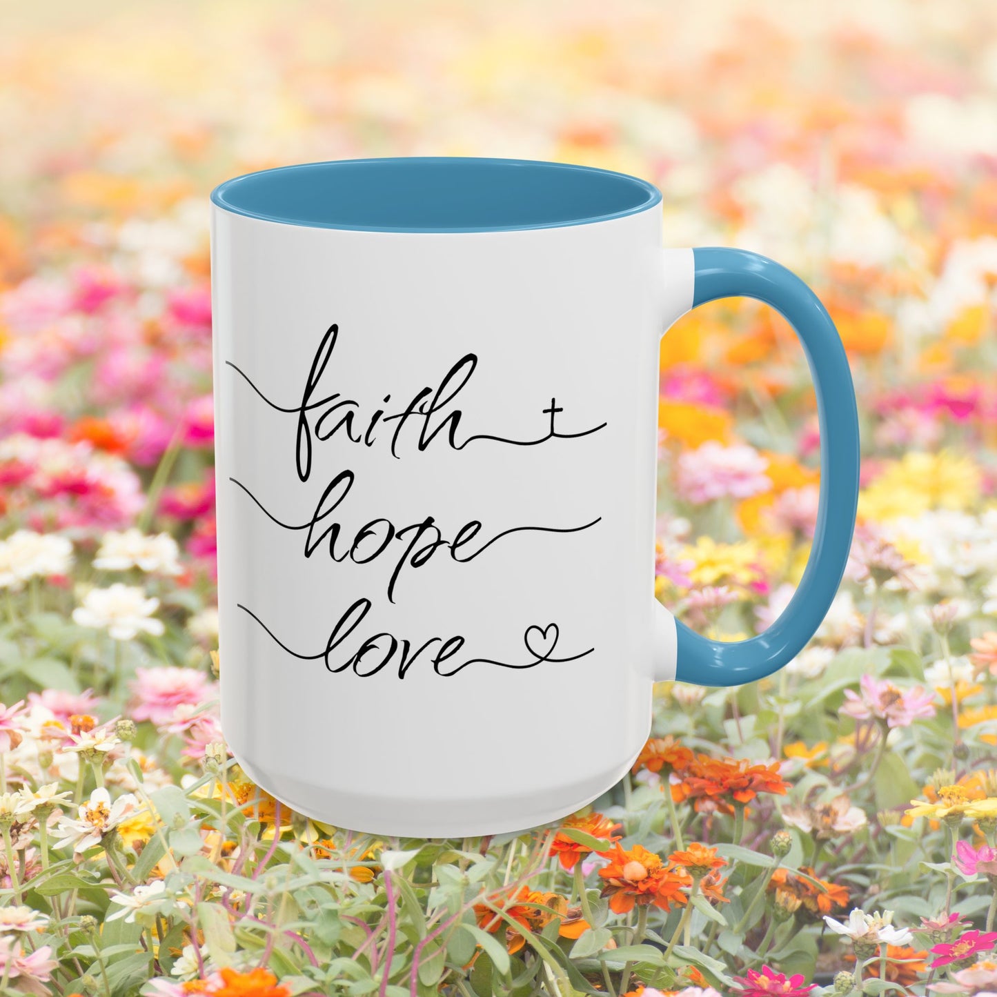 Faith Hope Love Script Coffee Cup 15 Oz, This is the perfect gift for your Christian friend, wife, daughter or teacher!