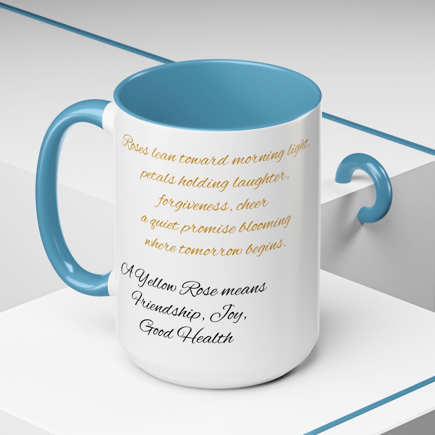 Personalized Language of Flowers Yellow Rose Coffee Mugs, 15oz. Add Custom Text to this Rose cup to make it a perfect gift!