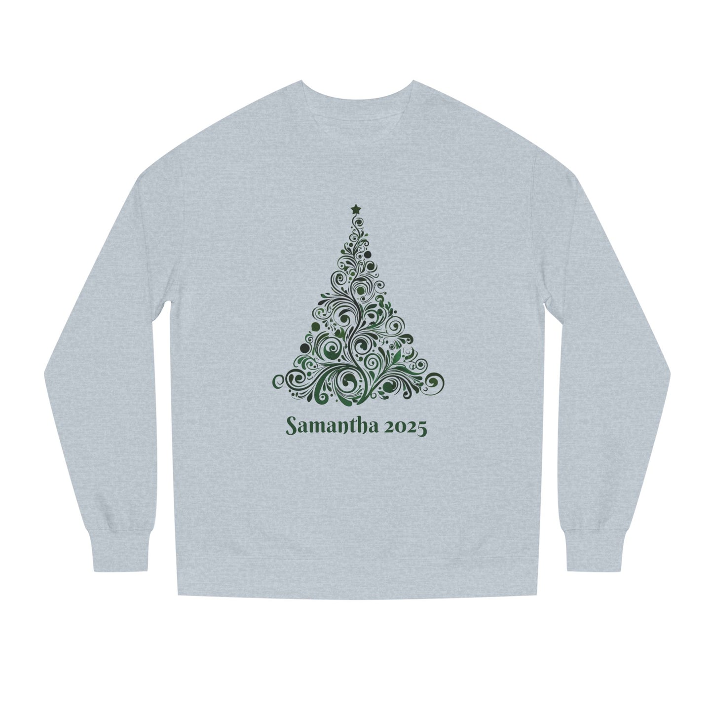 Swirl Christmas Tree Custom Sweatshirt Unisex Crew Neck. Personalized text is optional.