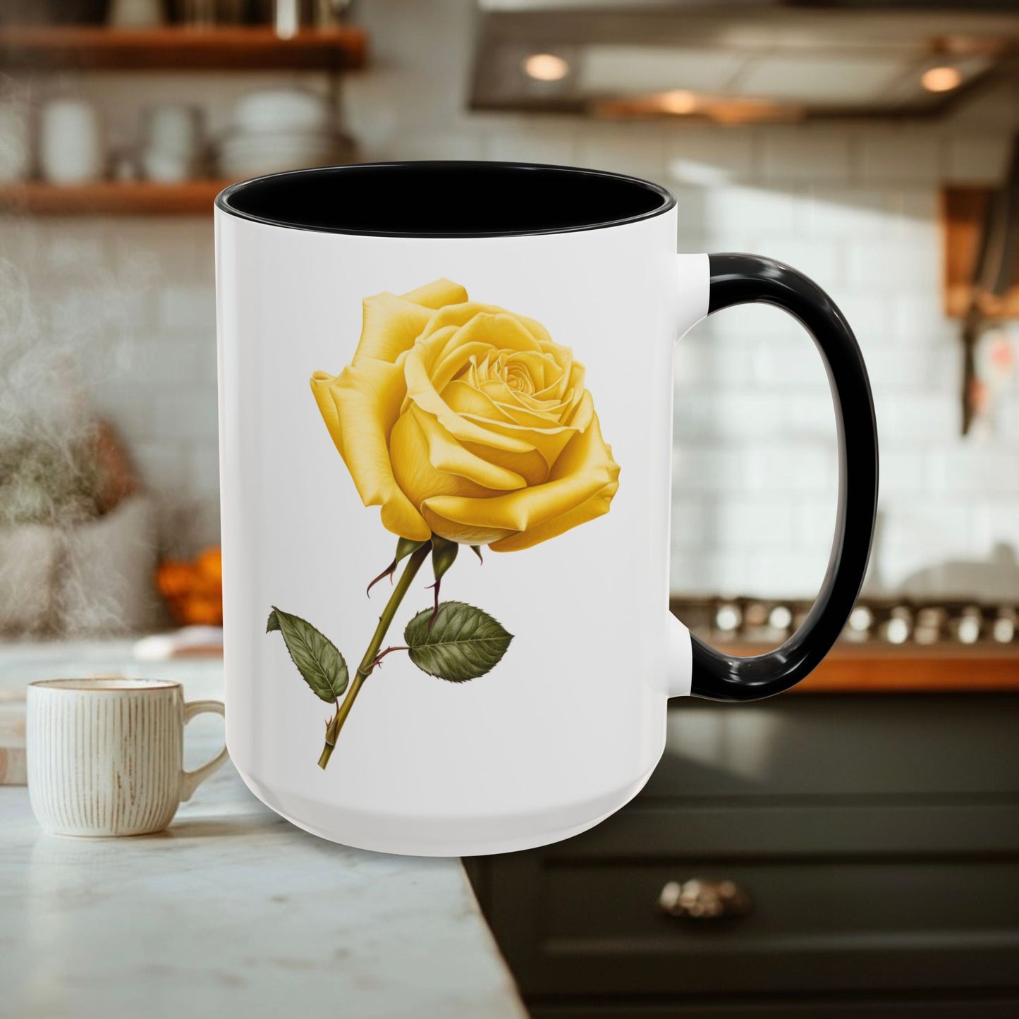 Personalized Language of Flowers Yellow Rose Coffee Mugs, 15oz. Add Custom Text to this Rose cup to make it a perfect gift!