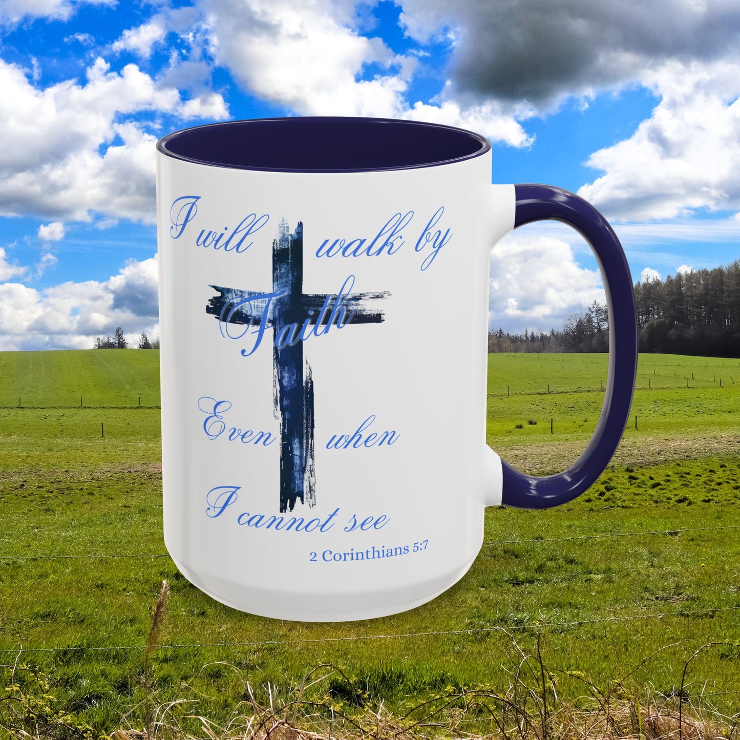 I will Walk by Faith Personalized Coffee Cup 15 Oz, Prayer Warrior, Warrior of Faith, Christian mug. Perfect gift for Sunday School Teacher