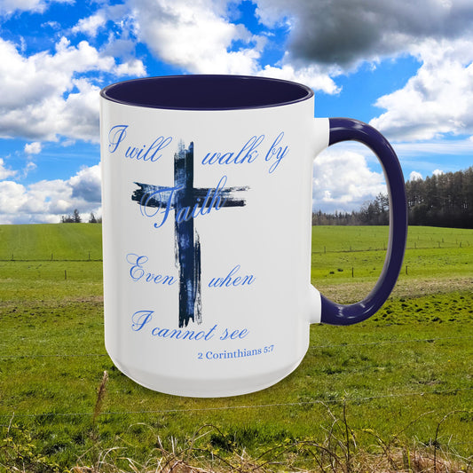I will Walk by Faith Personalized Coffee Cup 15 Oz, Prayer Warrior, Warrior of Faith, Christian mug. Perfect gift for Sunday School Teacher