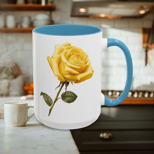 Personalized Language of Flowers Yellow Rose Coffee Mugs, 15oz. Add Custom Text to this Rose cup to make it a perfect gift!