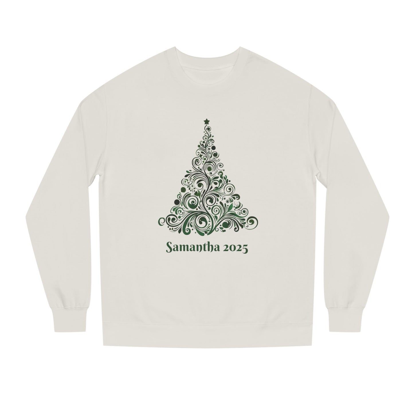 Swirl Christmas Tree Custom Sweatshirt Unisex Crew Neck. Personalized text is optional.