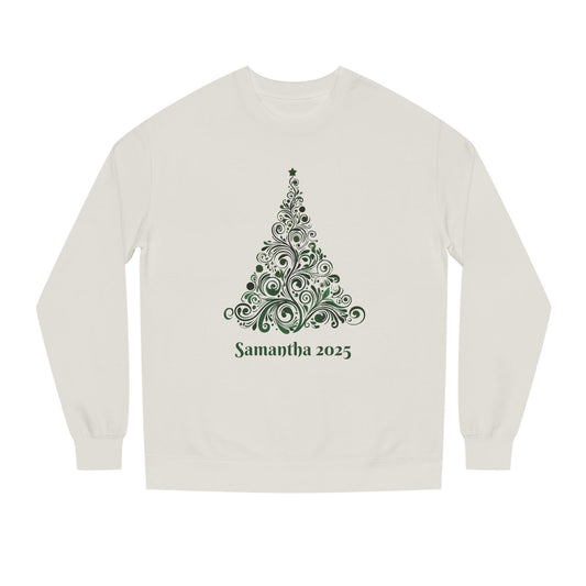Swirl Christmas Tree Custom Sweatshirt Unisex Crew Neck. Personalized text is optional.