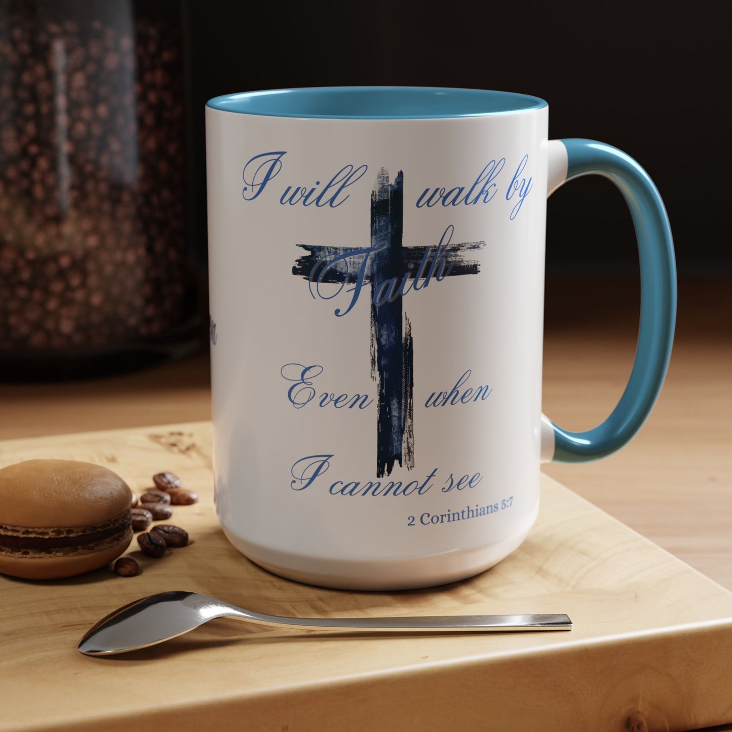 I will Walk by Faith Personalized Coffee Cup 15 Oz, Prayer Warrior, Warrior of Faith, Christian mug. Perfect gift for Sunday School Teacher
