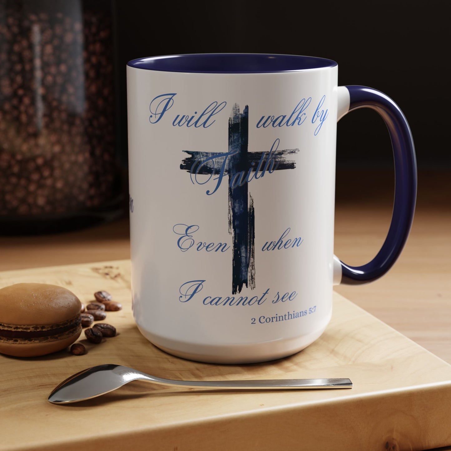 I will Walk by Faith Personalized Coffee Cup 15 Oz, Prayer Warrior, Warrior of Faith, Christian mug. Perfect gift for Sunday School Teacher