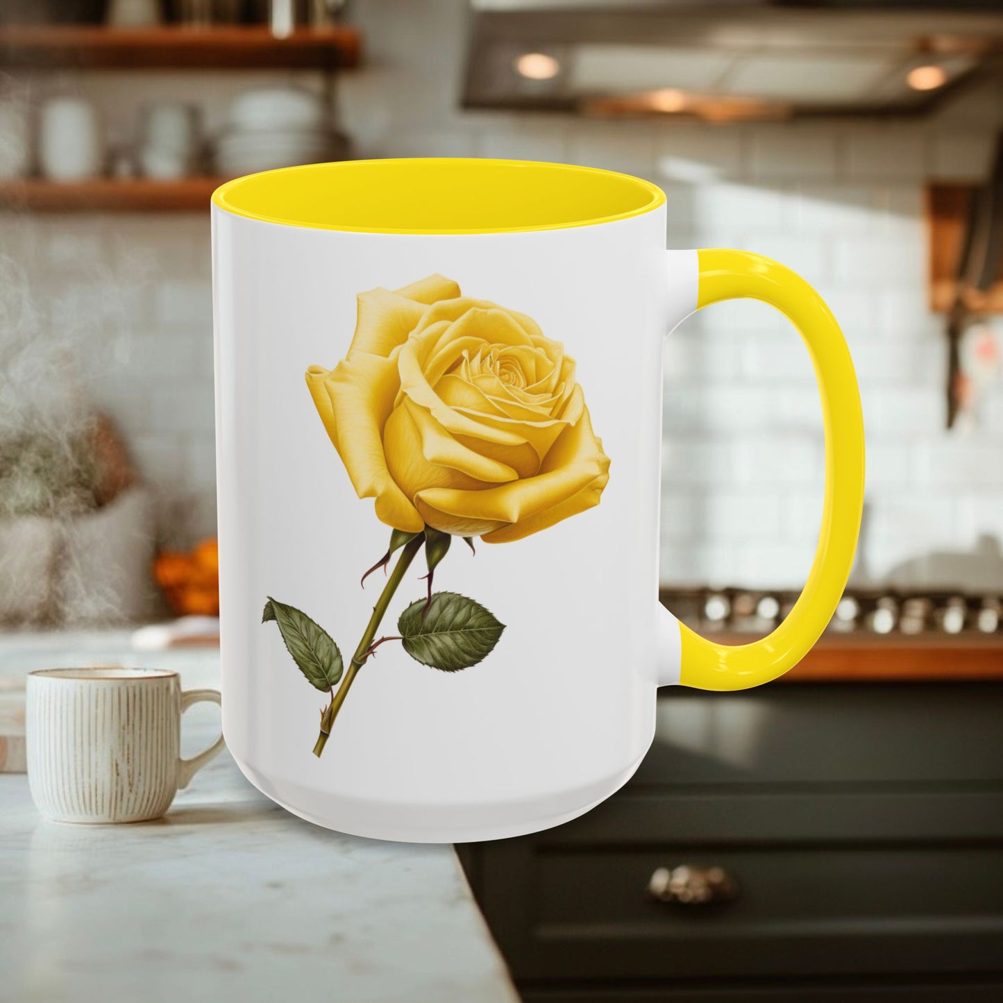 Personalized Language of Flowers Yellow Rose Coffee Mugs, 15oz. Add Custom Text to this Rose cup to make it a perfect gift!