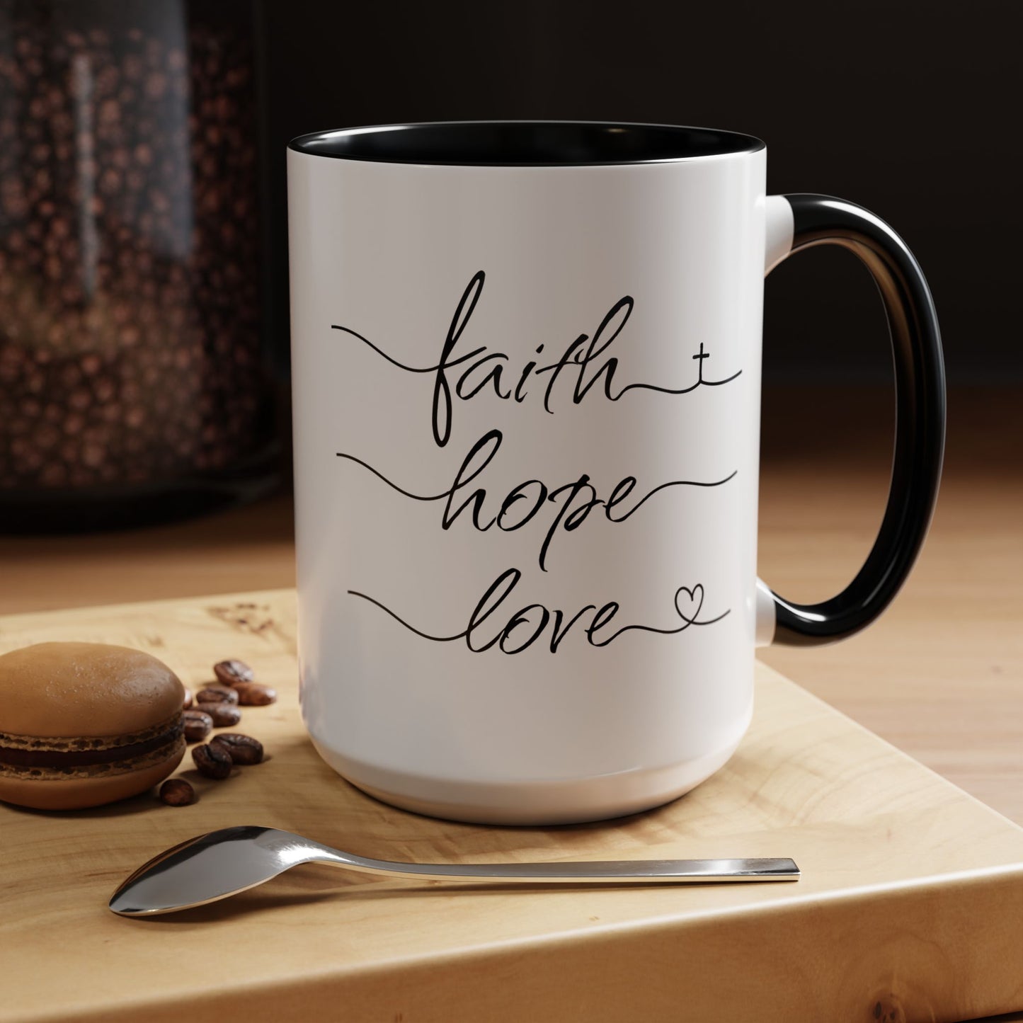 Faith Hope Love Script Coffee Cup 15 Oz, This is the perfect gift for your Christian friend, wife, daughter or teacher!