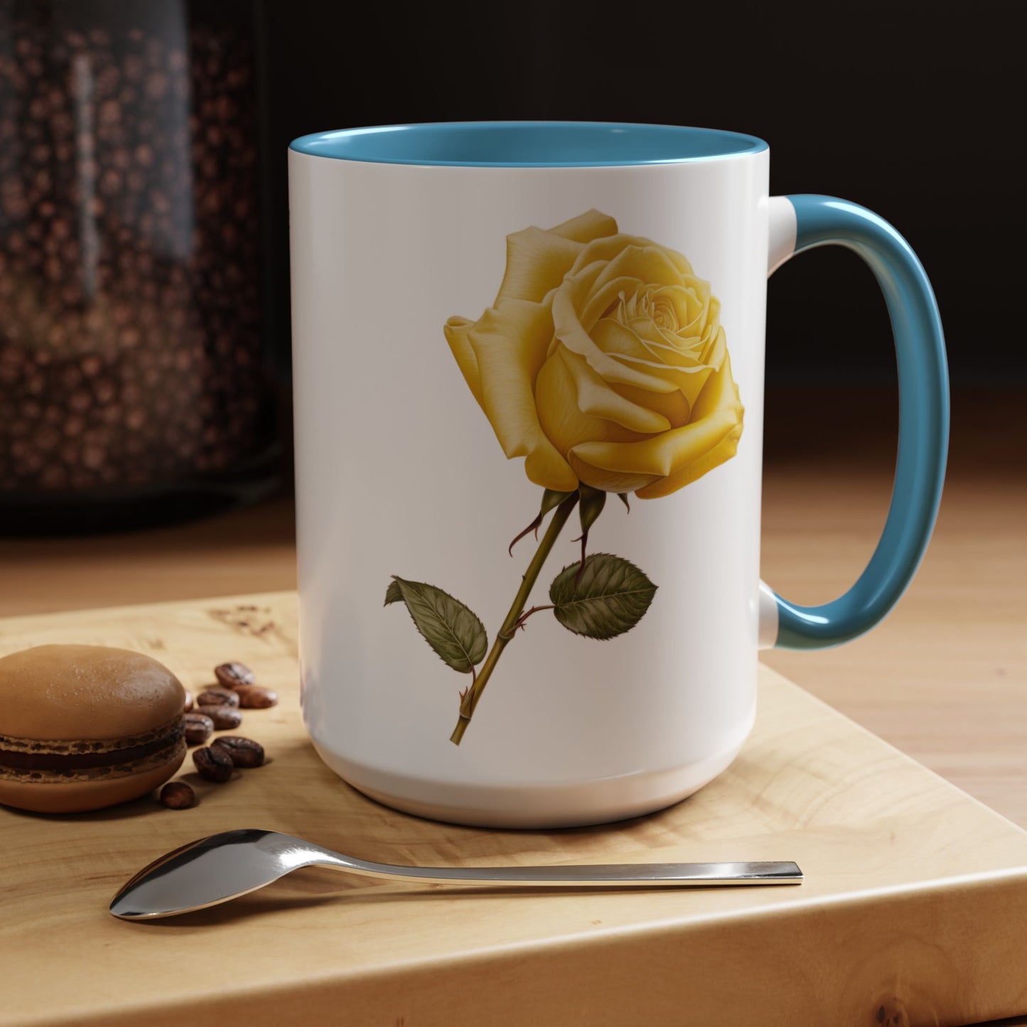 Personalized Language of Flowers Yellow Rose Coffee Mugs, 15oz. Add Custom Text to this Rose cup to make it a perfect gift!
