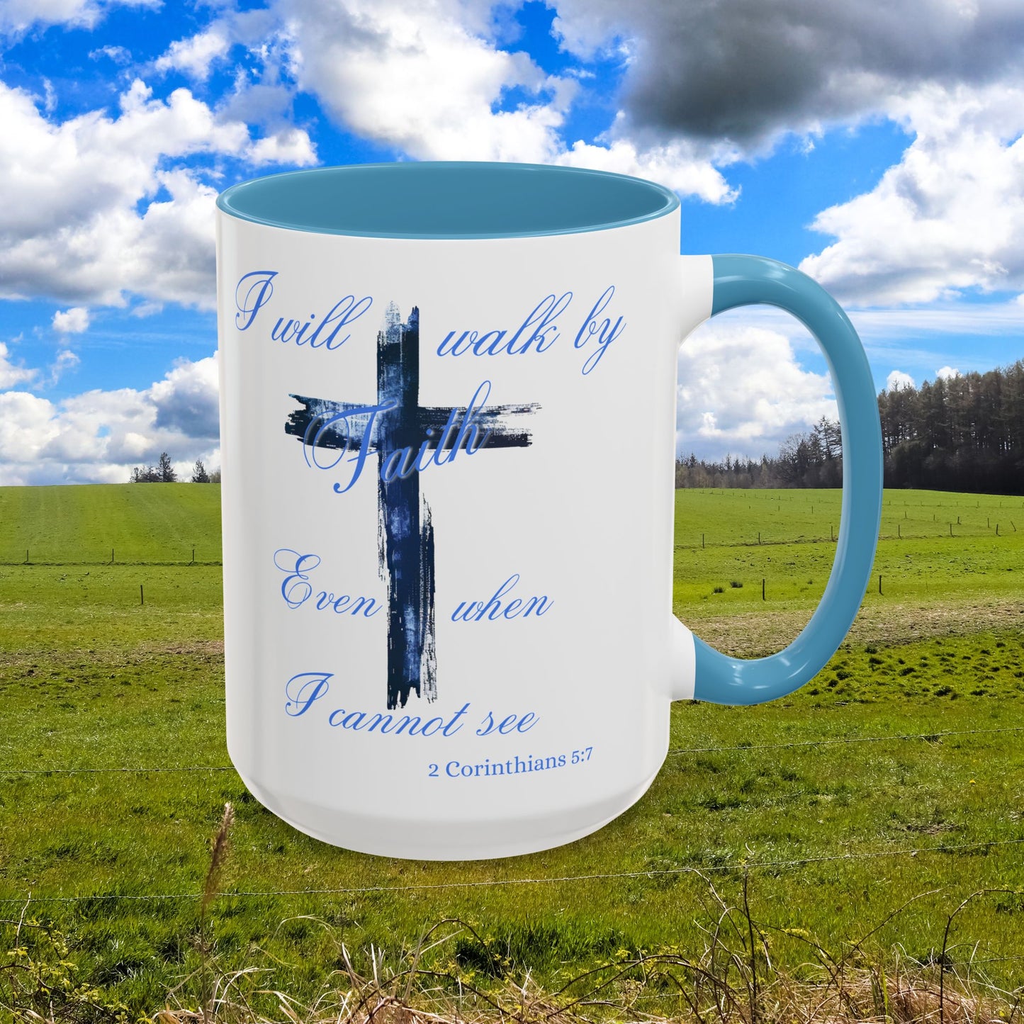 I will Walk by Faith Personalized Coffee Cup 15 Oz, Prayer Warrior, Warrior of Faith, Christian mug. Perfect gift for Sunday School Teacher