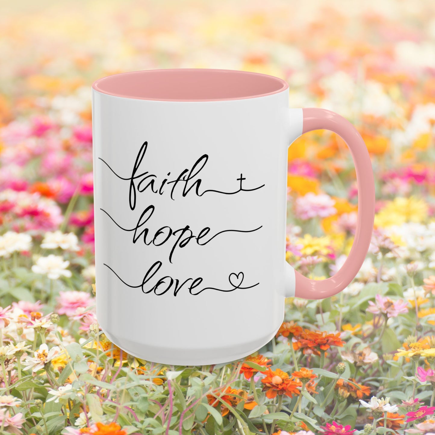 Faith Hope Love Script Coffee Cup 15 Oz, This is the perfect gift for your Christian friend, wife, daughter or teacher!