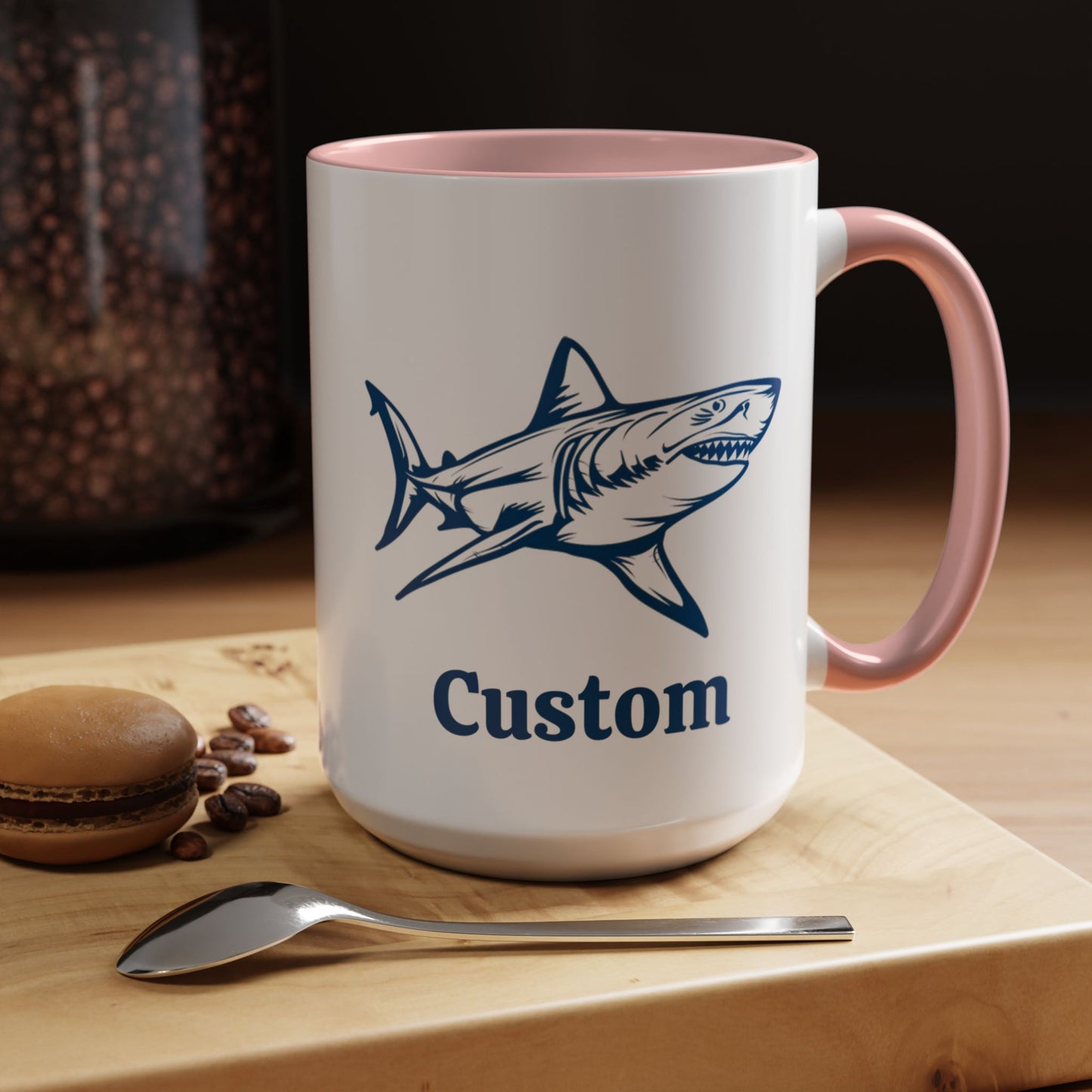 Custom Shark Coffee Cup 15 Oz, Great White shark Cup, Personalized Shark Mug, Add your custom text cup