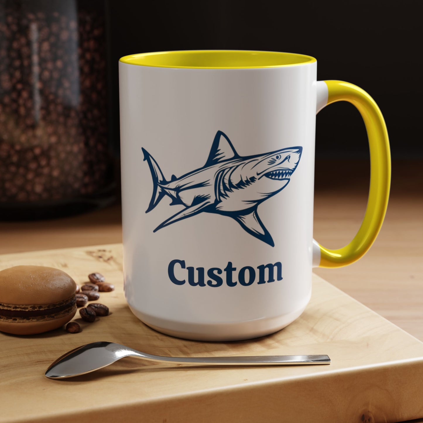 Custom Shark Coffee Cup 15 Oz, Great White shark Cup, Personalized Shark Mug, Add your custom text cup