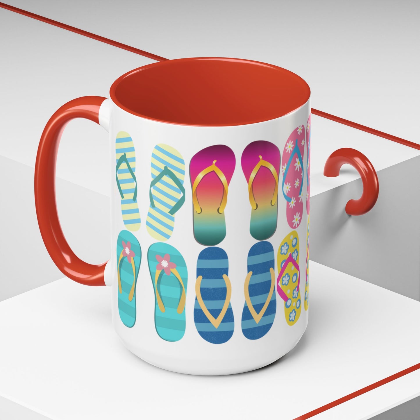 Just Flip Flops Ceramic Mug 15oz, Perfect for beach lovers everywhere! Costal design of Flip Flops and more Flip Flops.