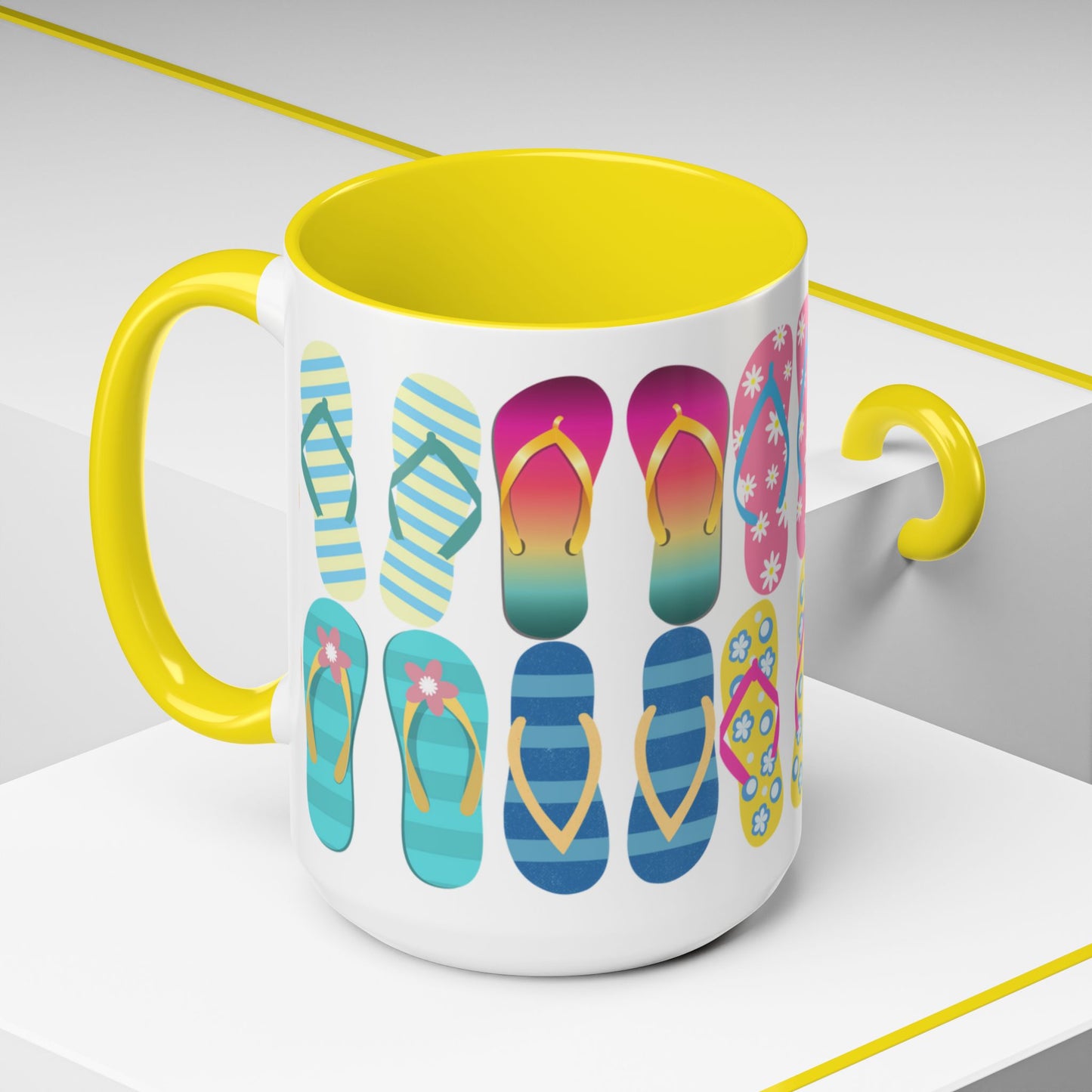 Just Flip Flops Ceramic Mug 15oz, Perfect for beach lovers everywhere! Costal design of Flip Flops and more Flip Flops.