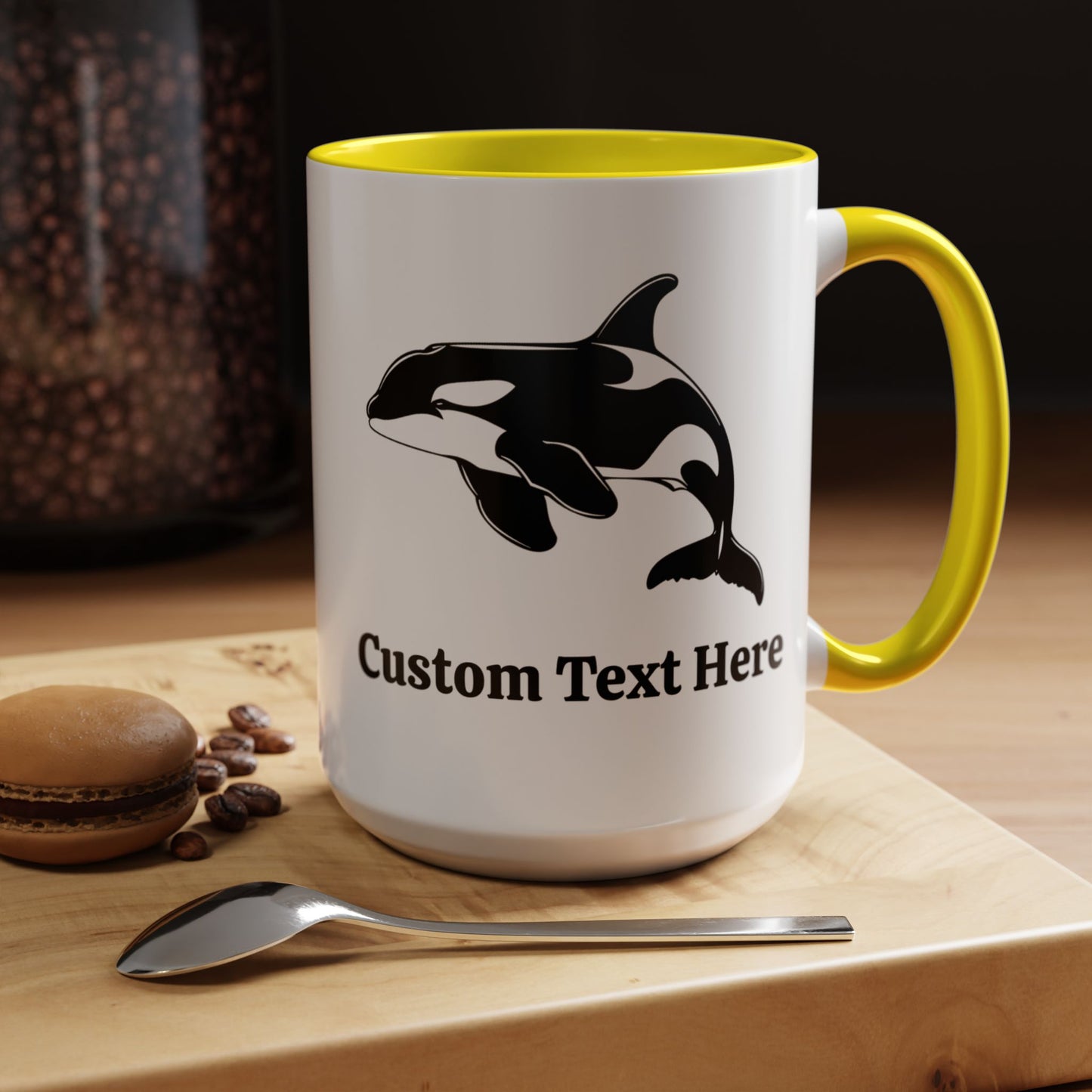 Killer Whale Custom Coffee Cup 15 Oz, Killer Whale Cup, Personalized Orca Mug, Add your custom text cup, Orca drawing