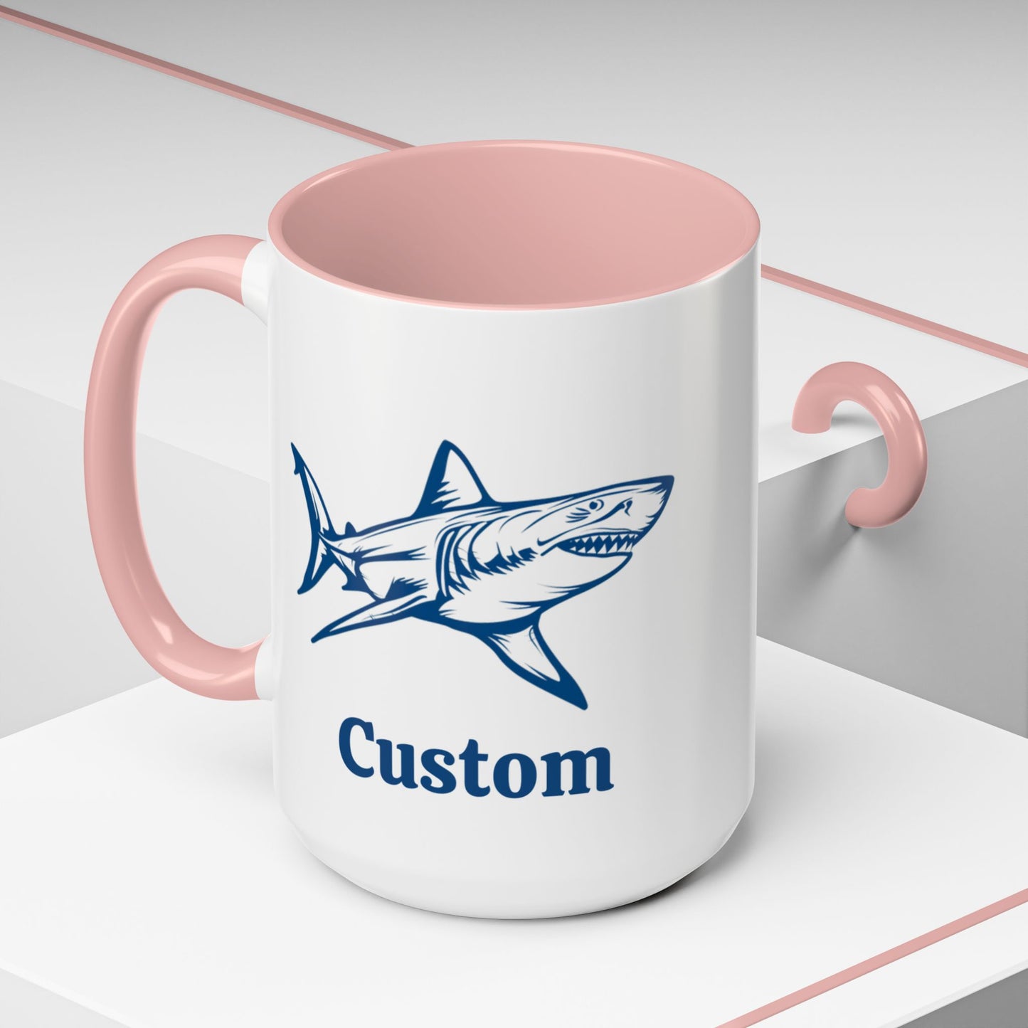 Custom Shark Coffee Cup 15 Oz, Great White shark Cup, Personalized Shark Mug, Add your custom text cup