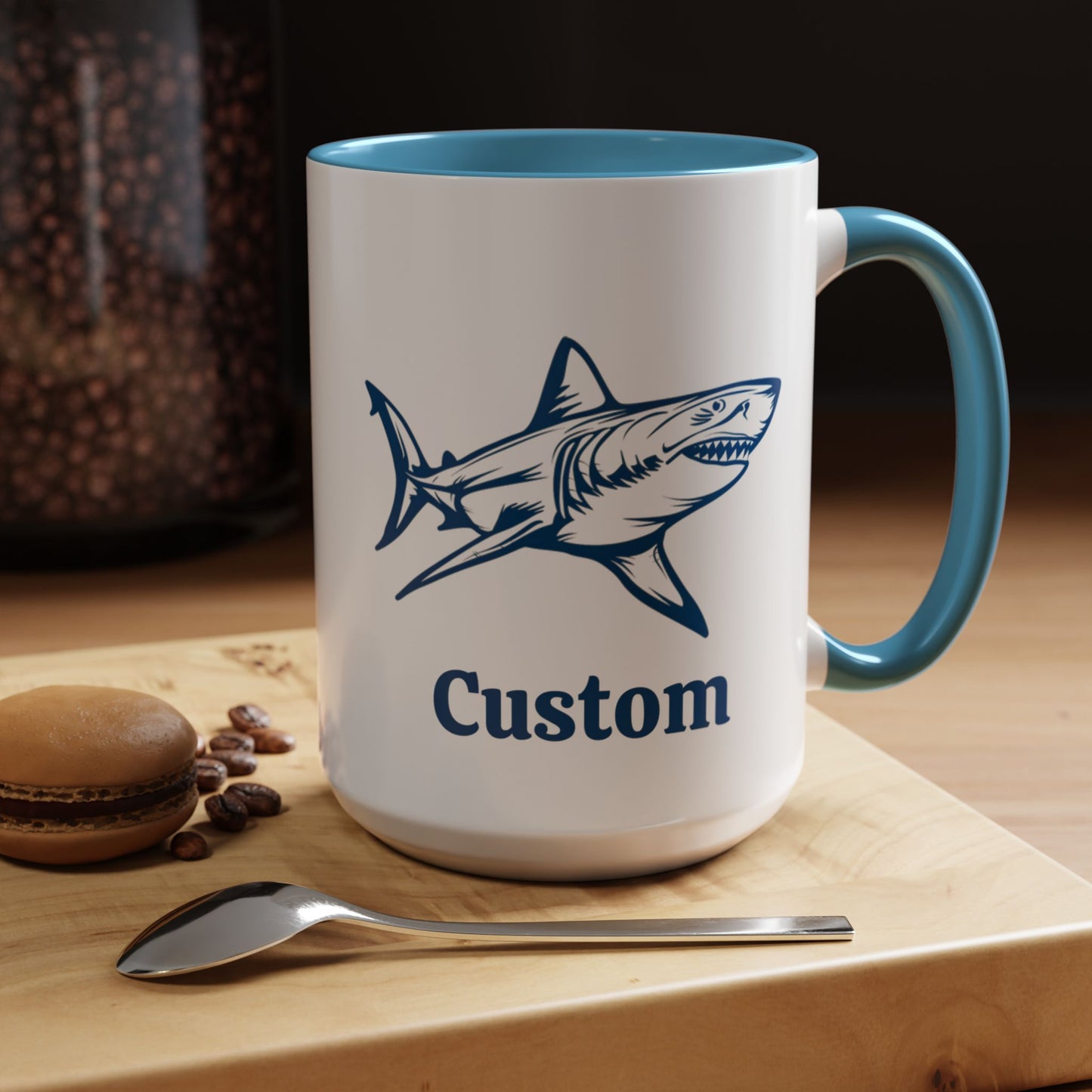 Custom Shark Coffee Cup 15 Oz, Great White shark Cup, Personalized Shark Mug, Add your custom text cup