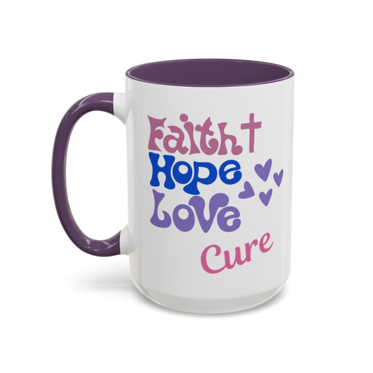 Faith Hope Love Cure Ceramic Coffee Cup 15 oz Cancer awareness, breast cancer