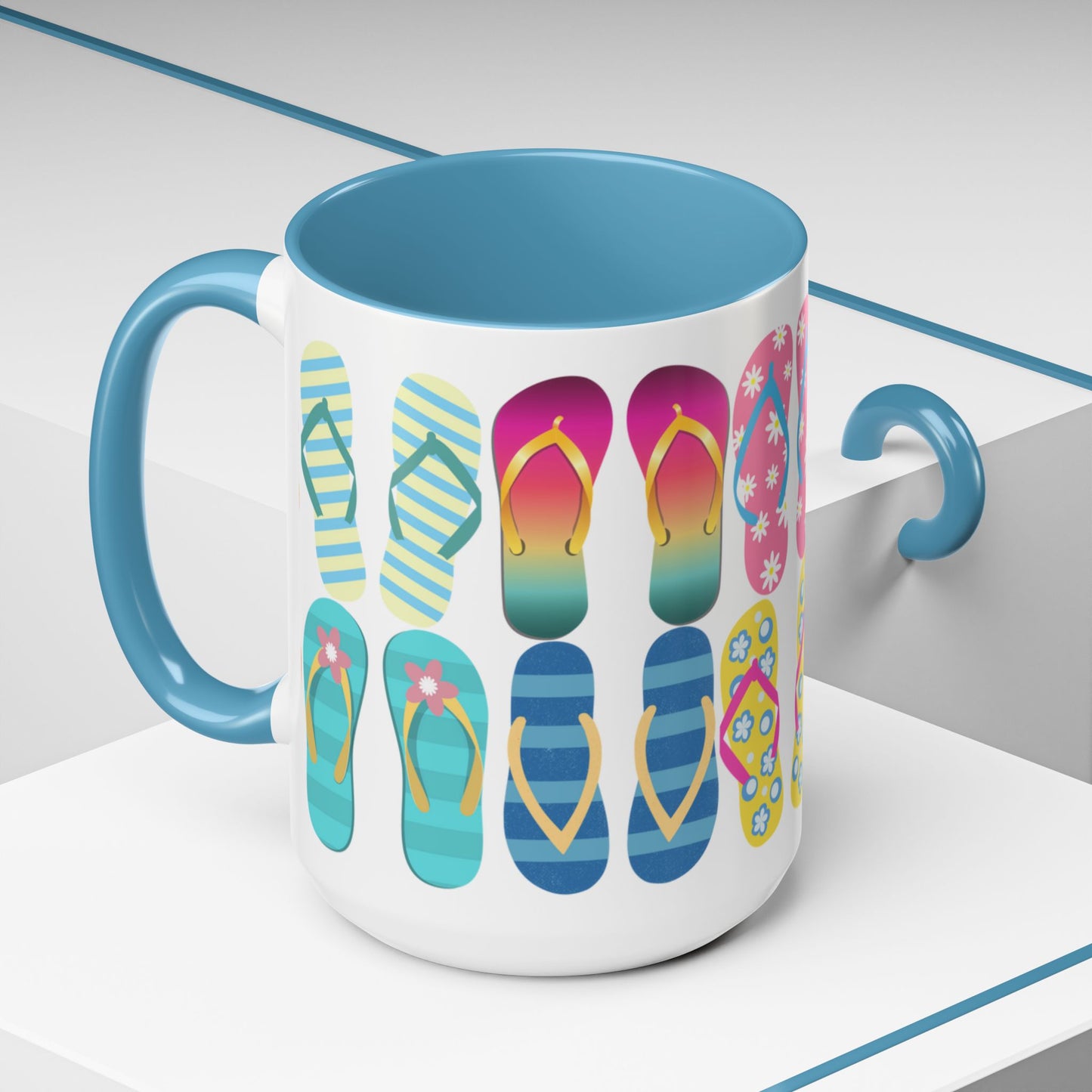 Just Flip Flops Ceramic Mug 15oz, Perfect for beach lovers everywhere! Costal design of Flip Flops and more Flip Flops.