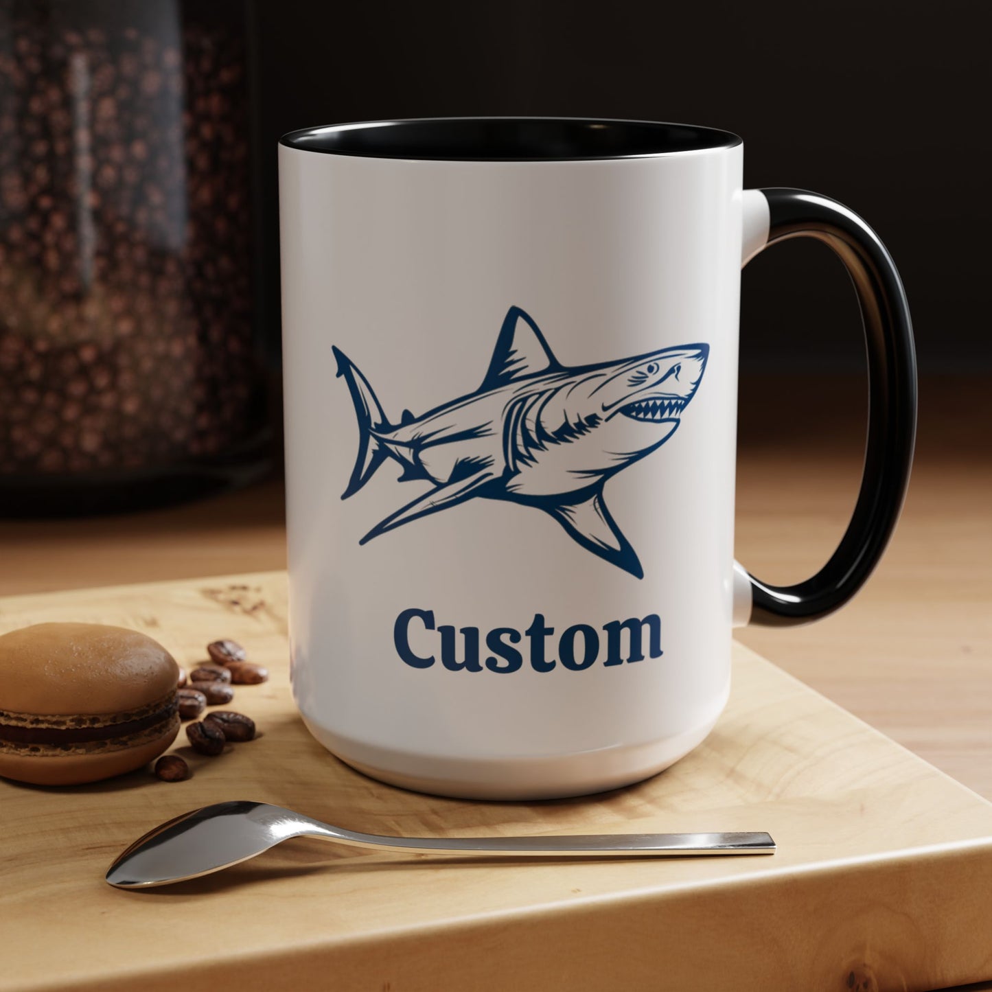 Custom Shark Coffee Cup 15 Oz, Great White shark Cup, Personalized Shark Mug, Add your custom text cup