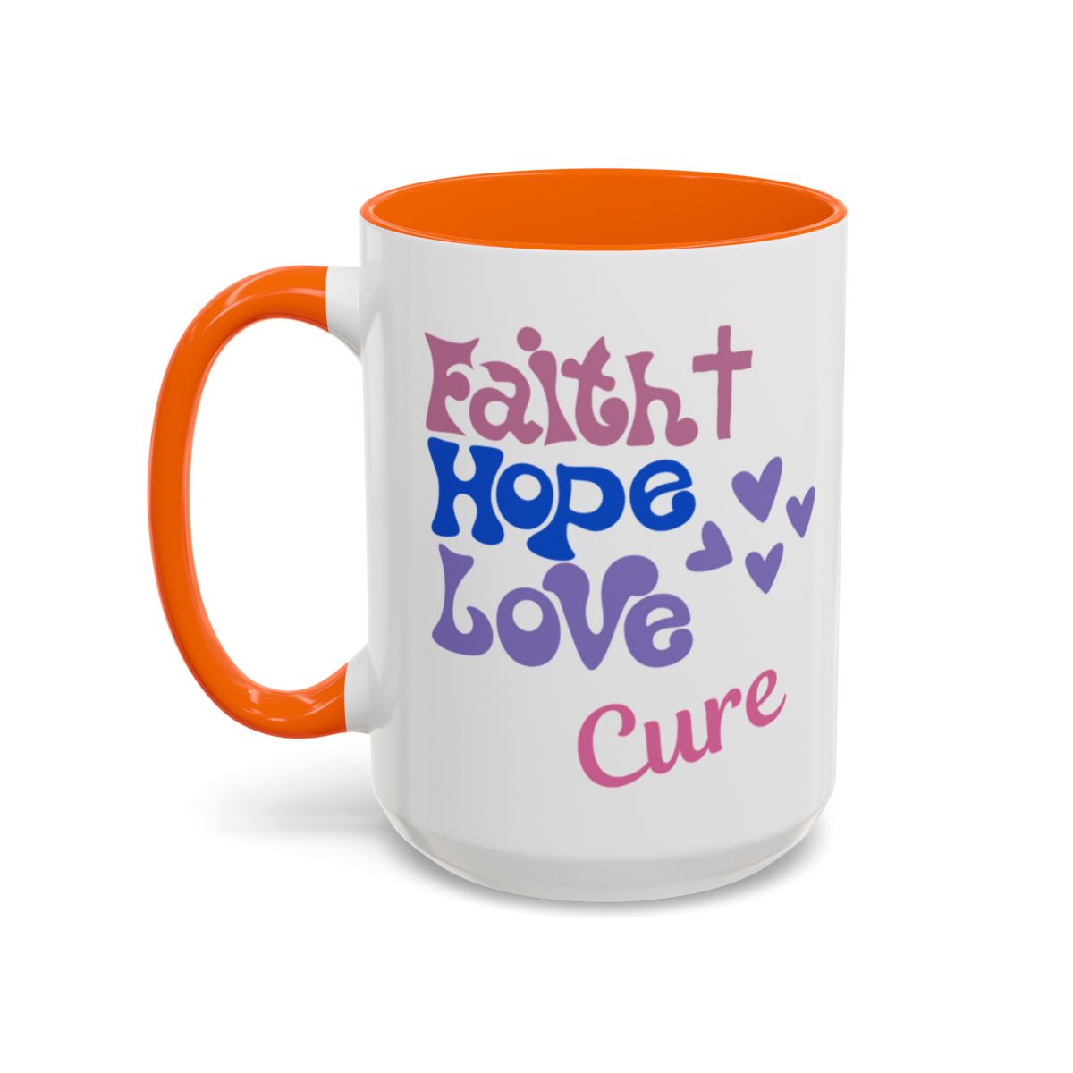 Faith Hope Love Cure Ceramic Coffee Cup 15 oz Cancer awareness, breast cancer