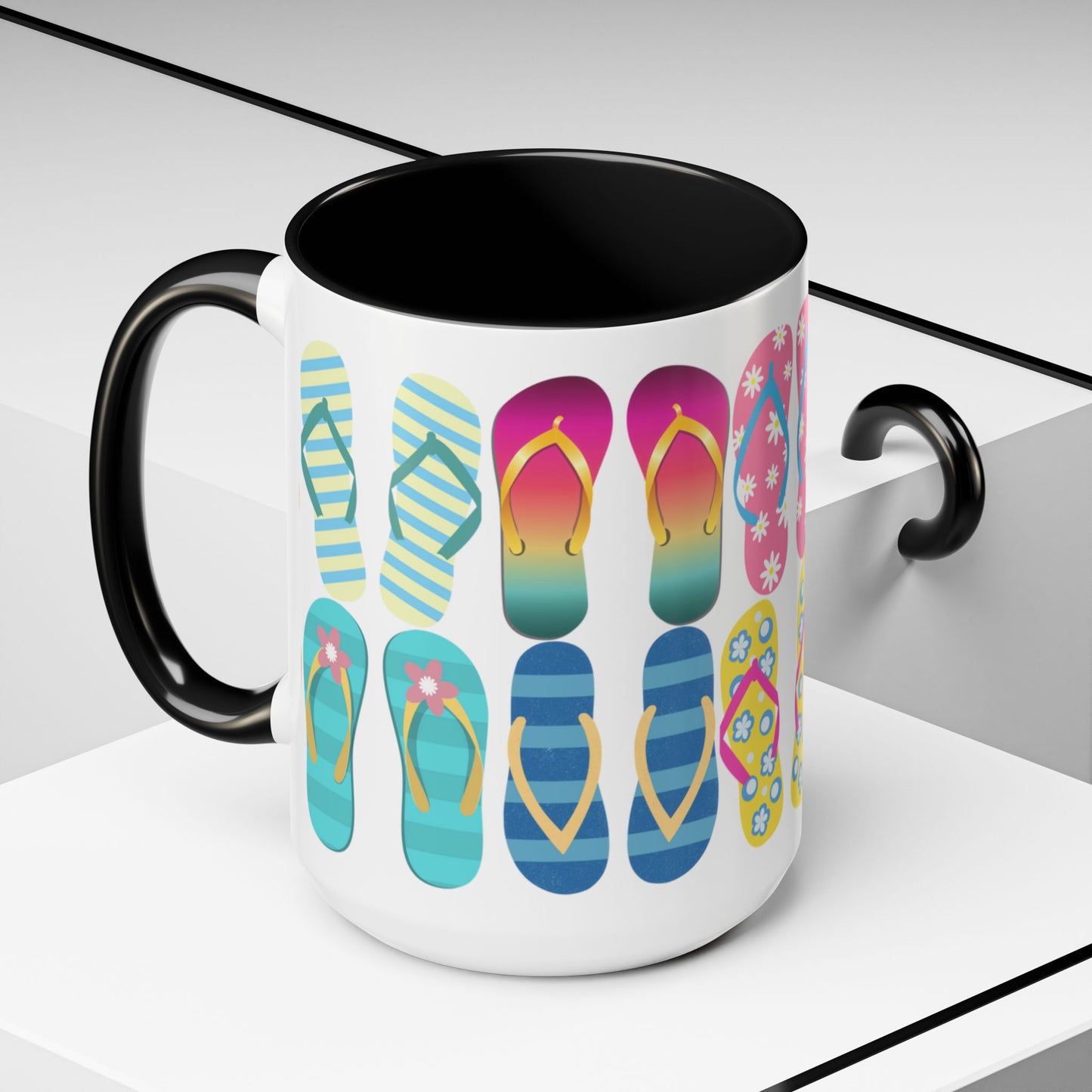 Just Flip Flops Ceramic Mug 15oz, Perfect for beach lovers everywhere! Costal design of Flip Flops and more Flip Flops.