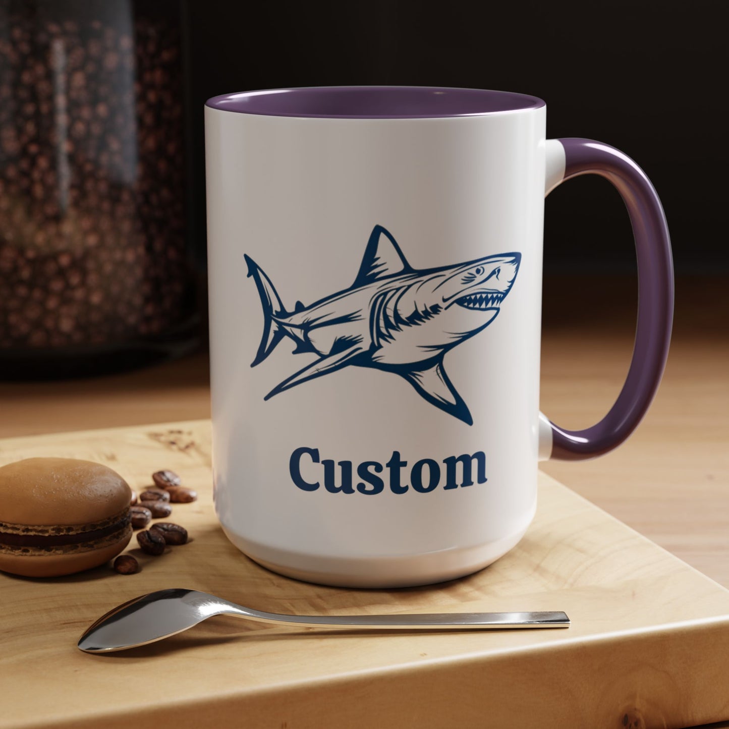 Custom Shark Coffee Cup 15 Oz, Great White shark Cup, Personalized Shark Mug, Add your custom text cup