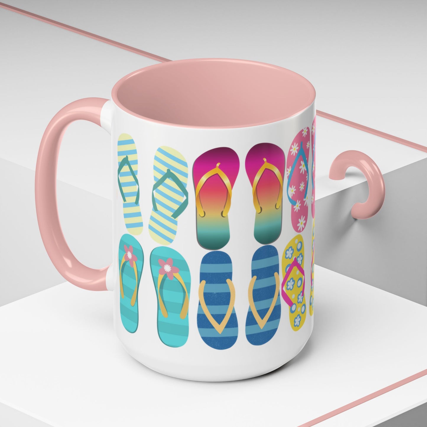 Just Flip Flops Ceramic Mug 15oz, Perfect for beach lovers everywhere! Costal design of Flip Flops and more Flip Flops.