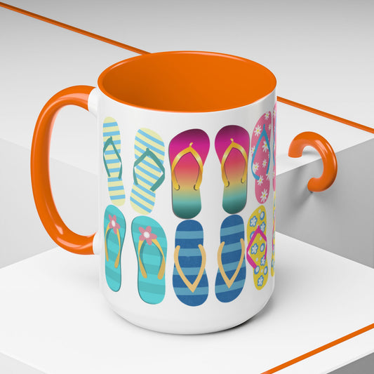 Just Flip Flops Ceramic Mug 15oz, Perfect for beach lovers everywhere! Costal design of Flip Flops and more Flip Flops.