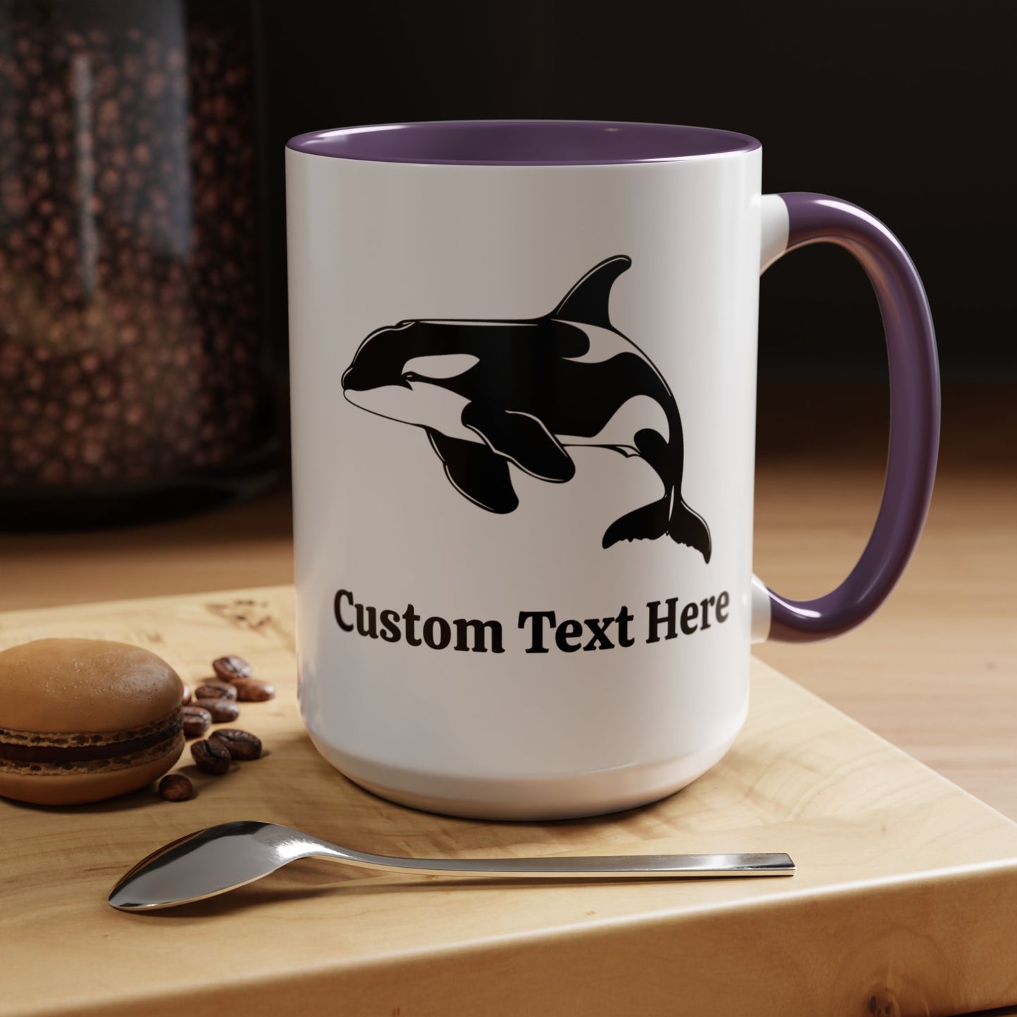 Killer Whale Custom Coffee Cup 15 Oz, Killer Whale Cup, Personalized Orca Mug, Add your custom text cup, Orca drawing