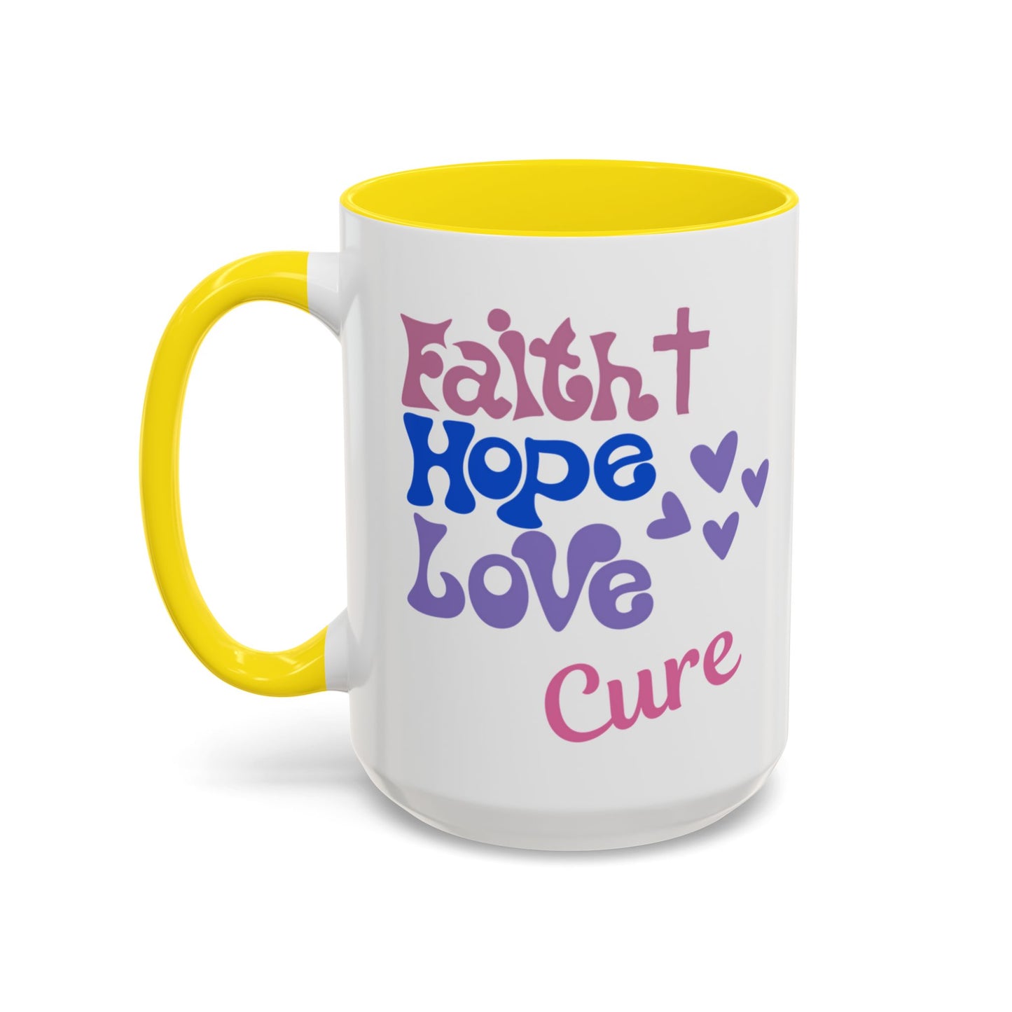 Faith Hope Love Cure Ceramic Coffee Cup 15 oz Cancer awareness, breast cancer