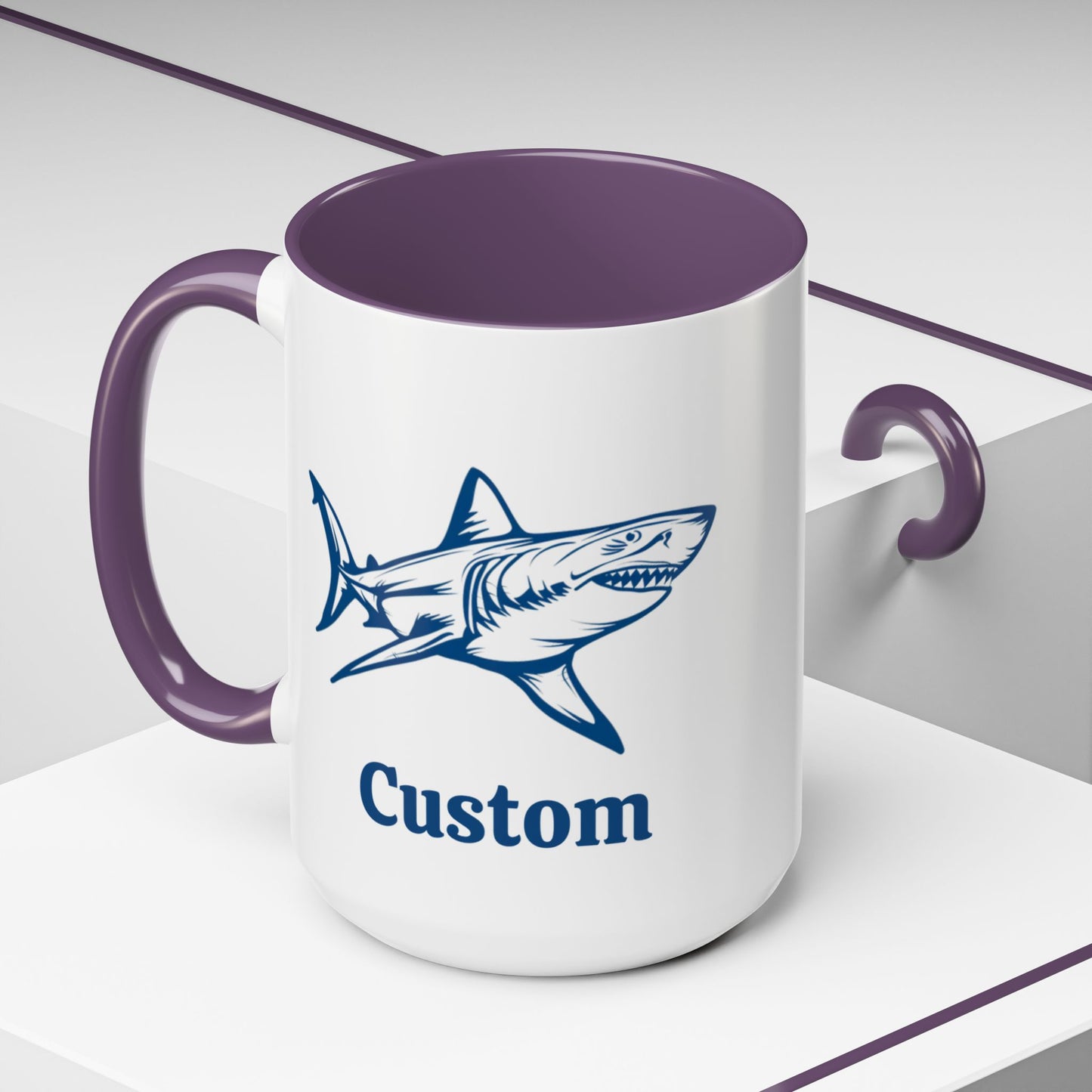 Custom Shark Coffee Cup 15 Oz, Great White shark Cup, Personalized Shark Mug, Add your custom text cup