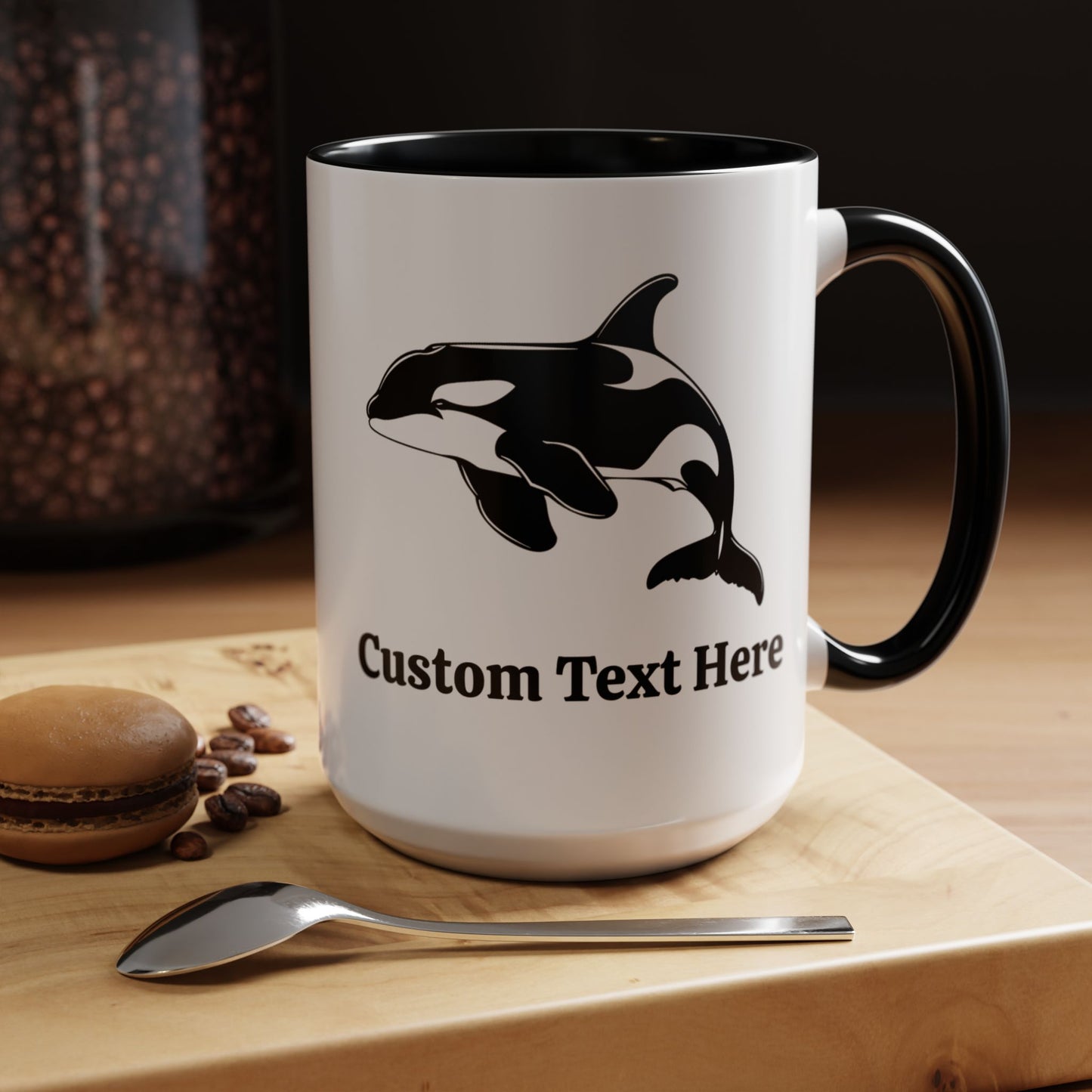 Killer Whale Custom Coffee Cup 15 Oz, Killer Whale Cup, Personalized Orca Mug, Add your custom text cup, Orca drawing