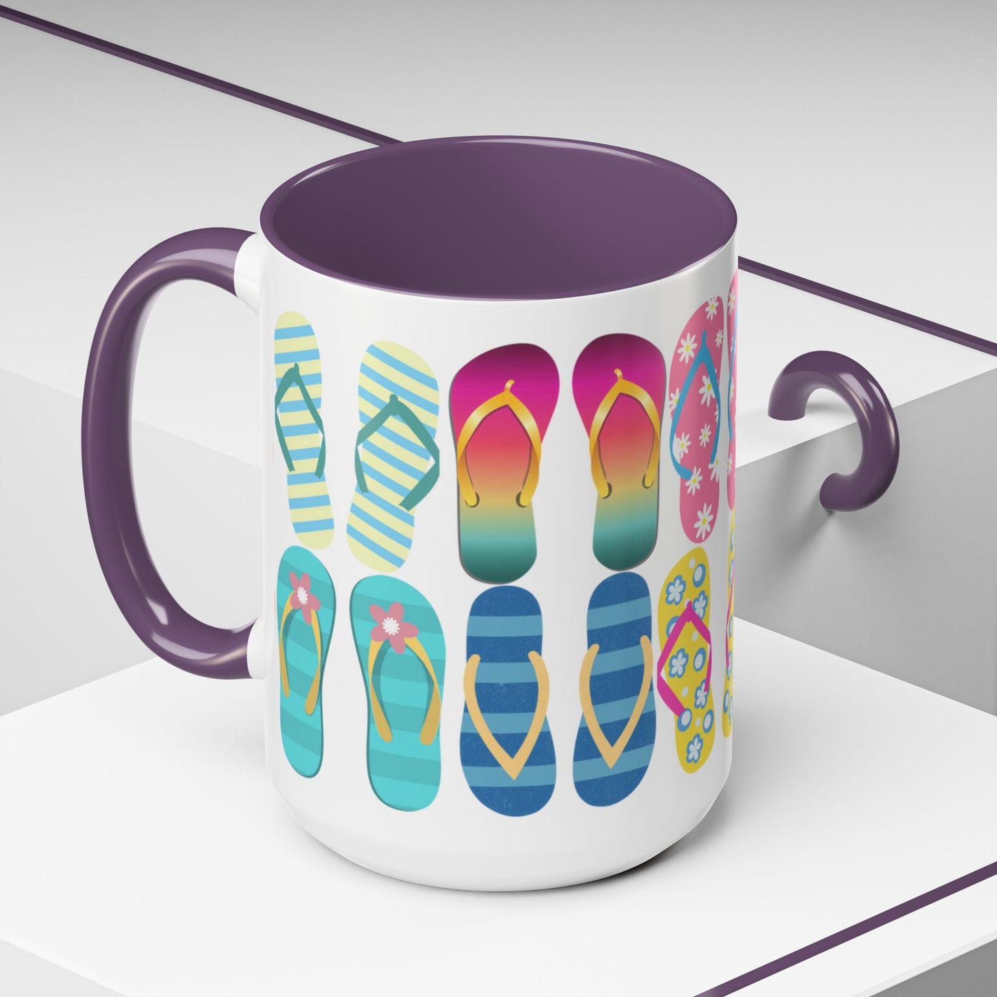 Just Flip Flops Ceramic Mug 15oz, Perfect for beach lovers everywhere! Costal design of Flip Flops and more Flip Flops.