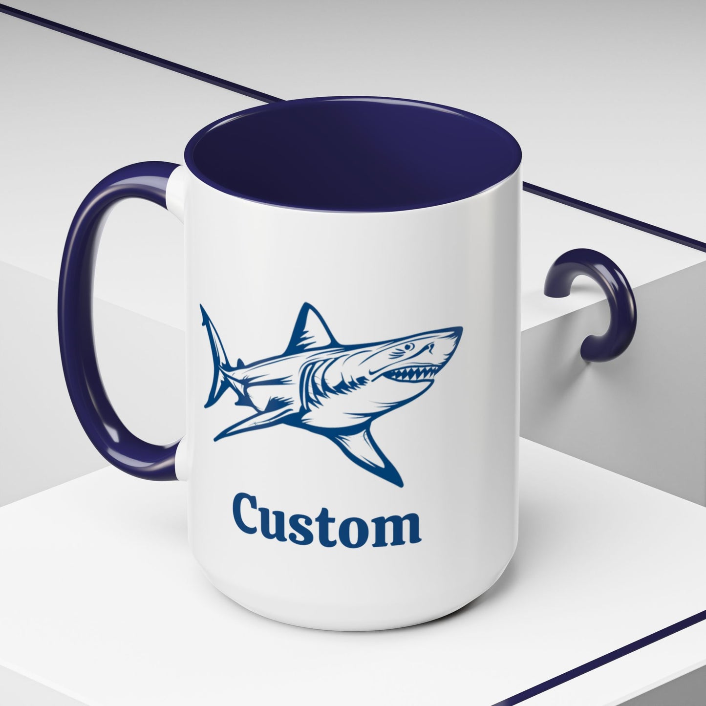 Custom Shark Coffee Cup 15 Oz, Great White shark Cup, Personalized Shark Mug, Add your custom text cup