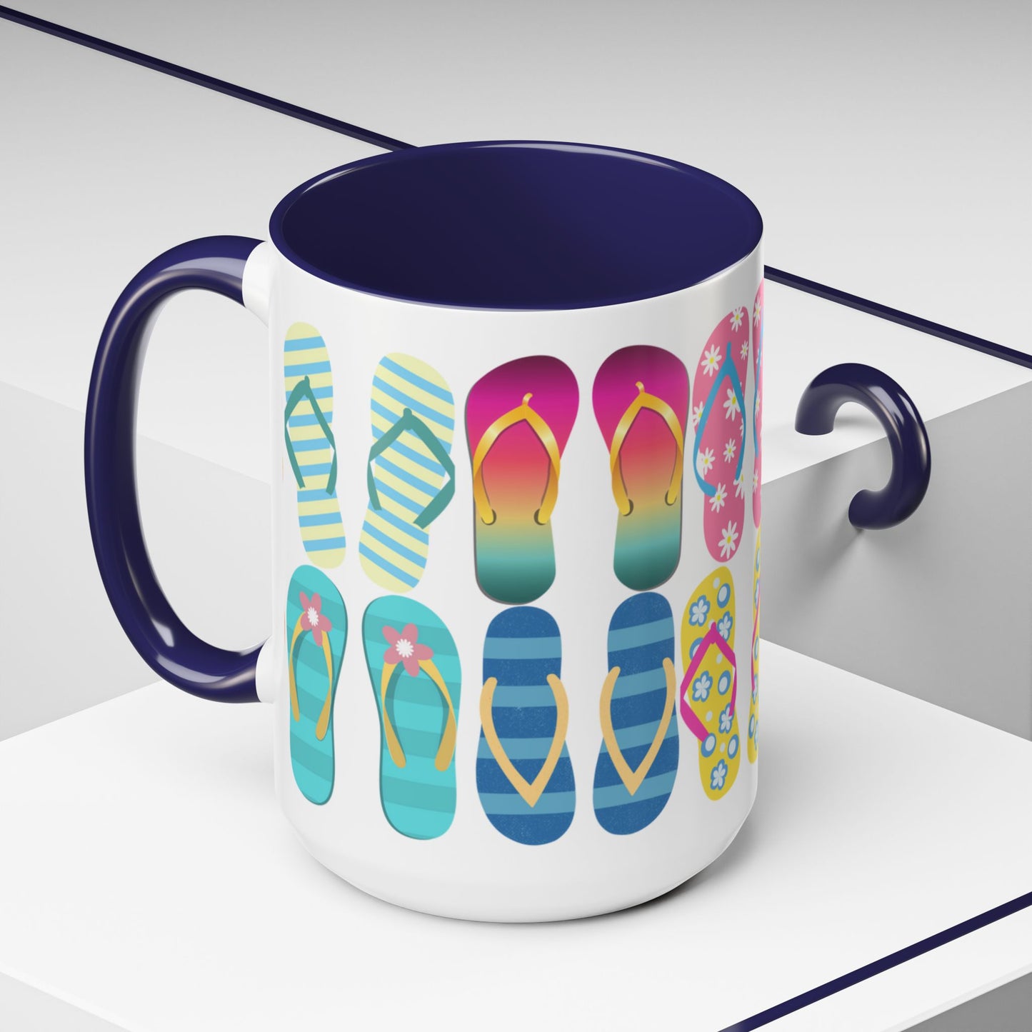 Just Flip Flops Ceramic Mug 15oz, Perfect for beach lovers everywhere! Costal design of Flip Flops and more Flip Flops.