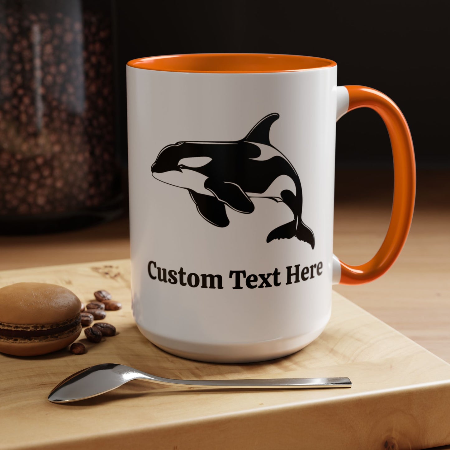 Killer Whale Custom Coffee Cup 15 Oz, Killer Whale Cup, Personalized Orca Mug, Add your custom text cup, Orca drawing