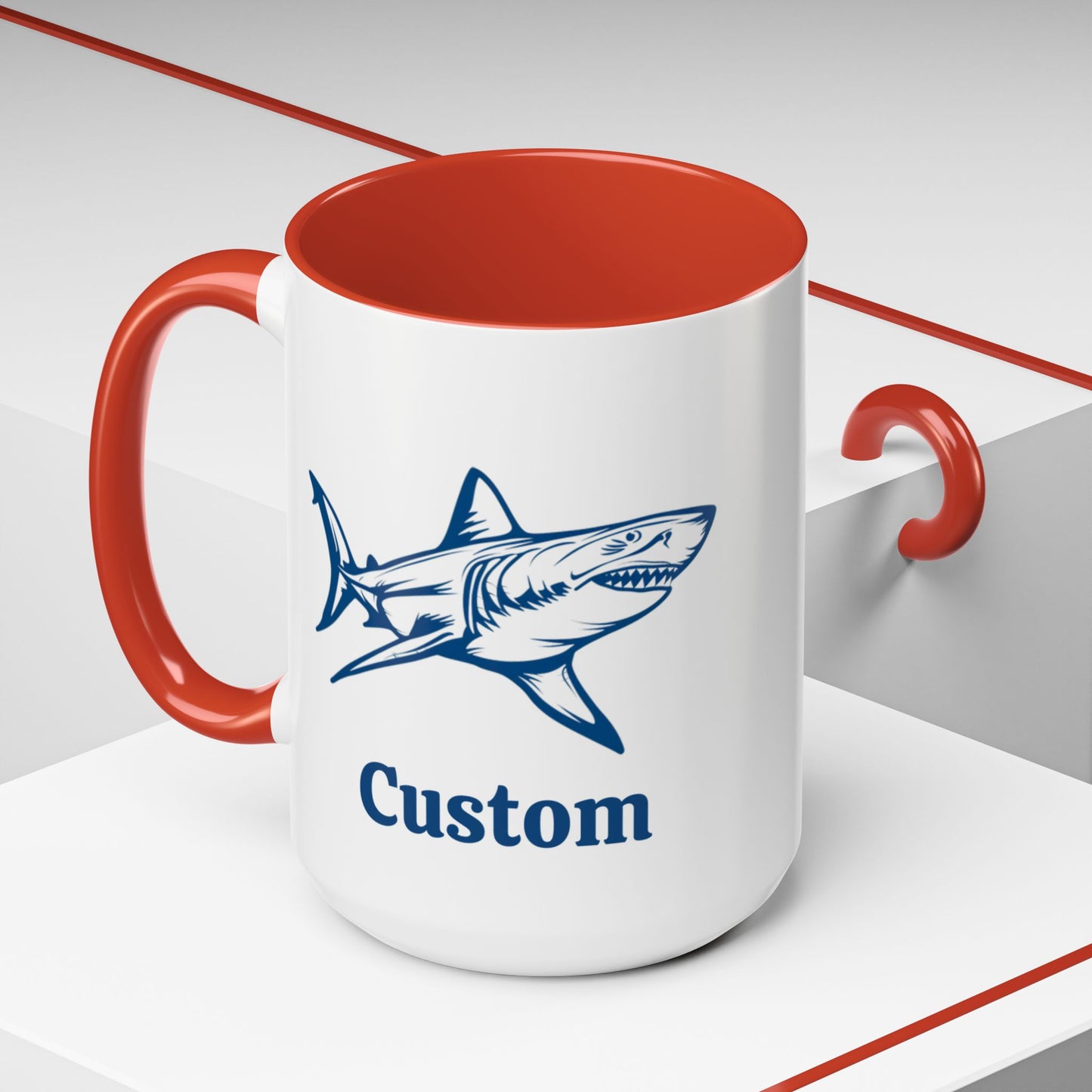 Custom Shark Coffee Cup 15 Oz, Great White shark Cup, Personalized Shark Mug, Add your custom text cup