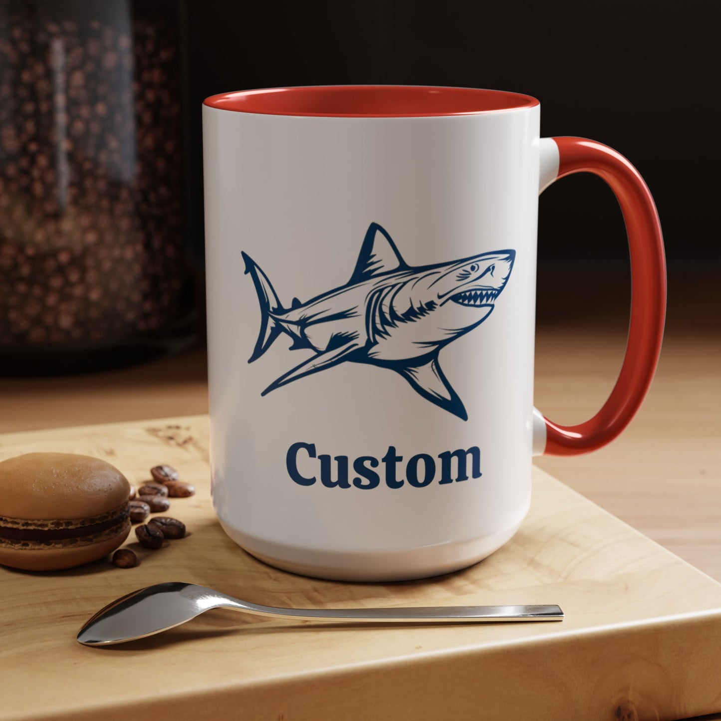 Custom Shark Coffee Cup 15 Oz, Great White shark Cup, Personalized Shark Mug, Add your custom text cup