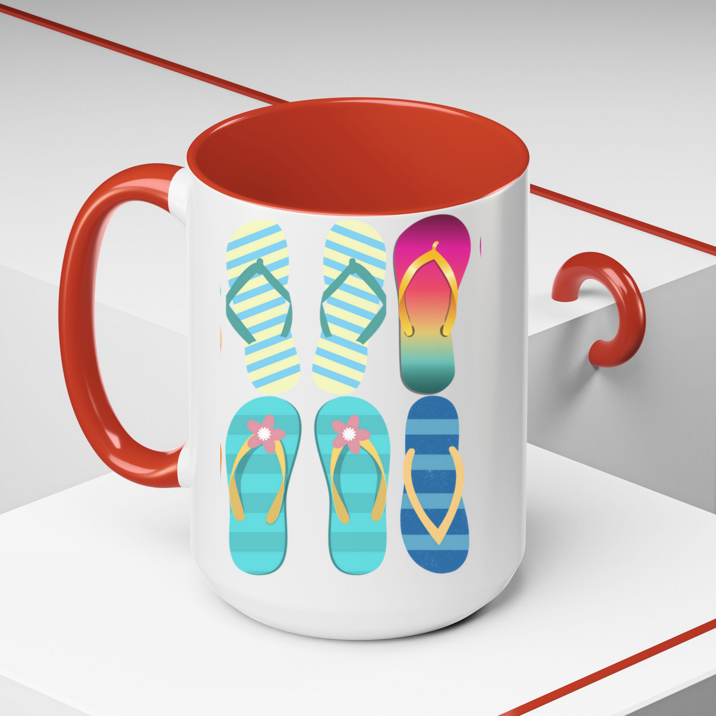 Just Flip Flops Ceramic Mug 15oz, Perfect for beach lovers everywhere! Costal design of Flip Flops and more Flip Flops.